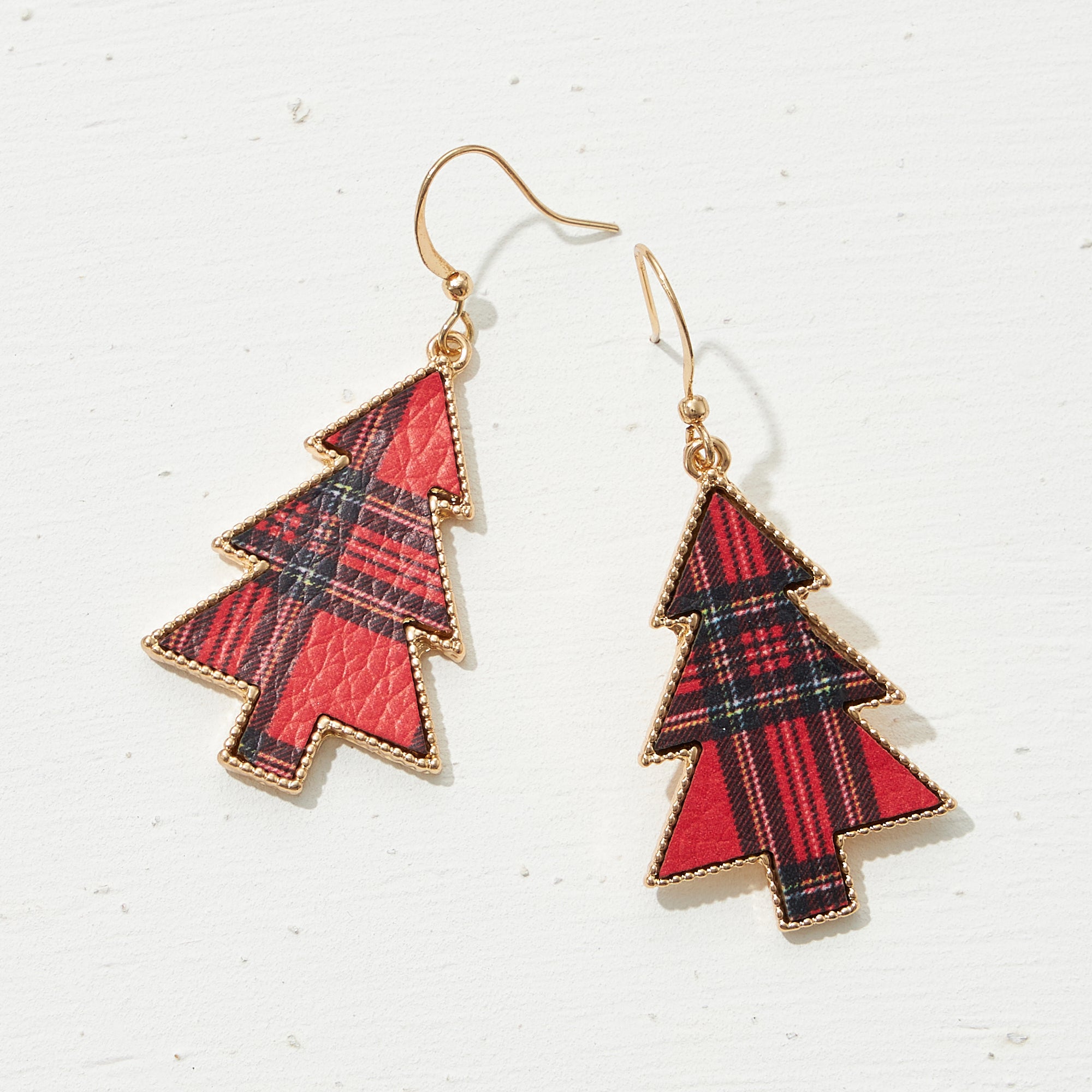 Plaid Christmas Tree Drop Earrings - Frem
