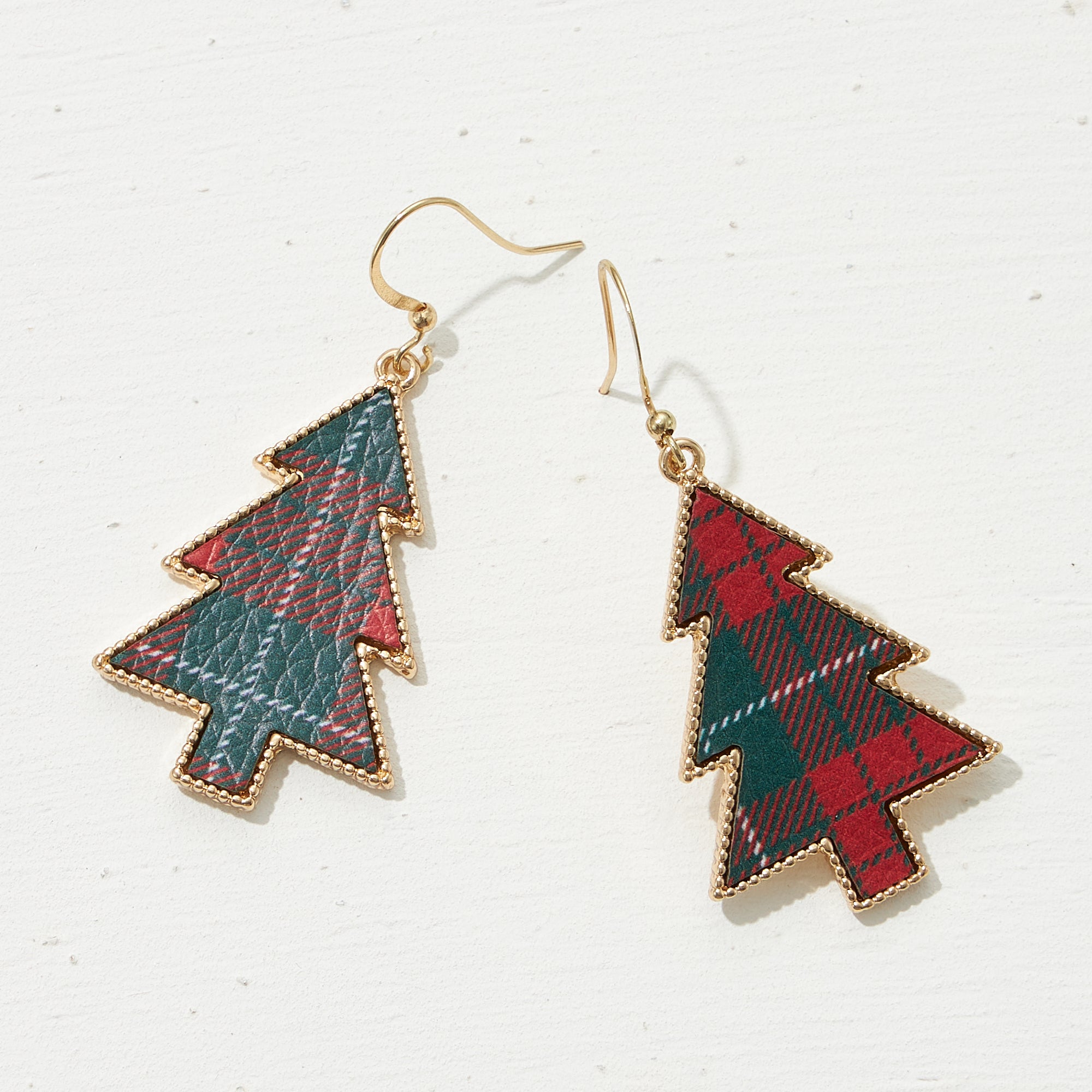 Plaid Christmas Tree Drop Earrings - Frem