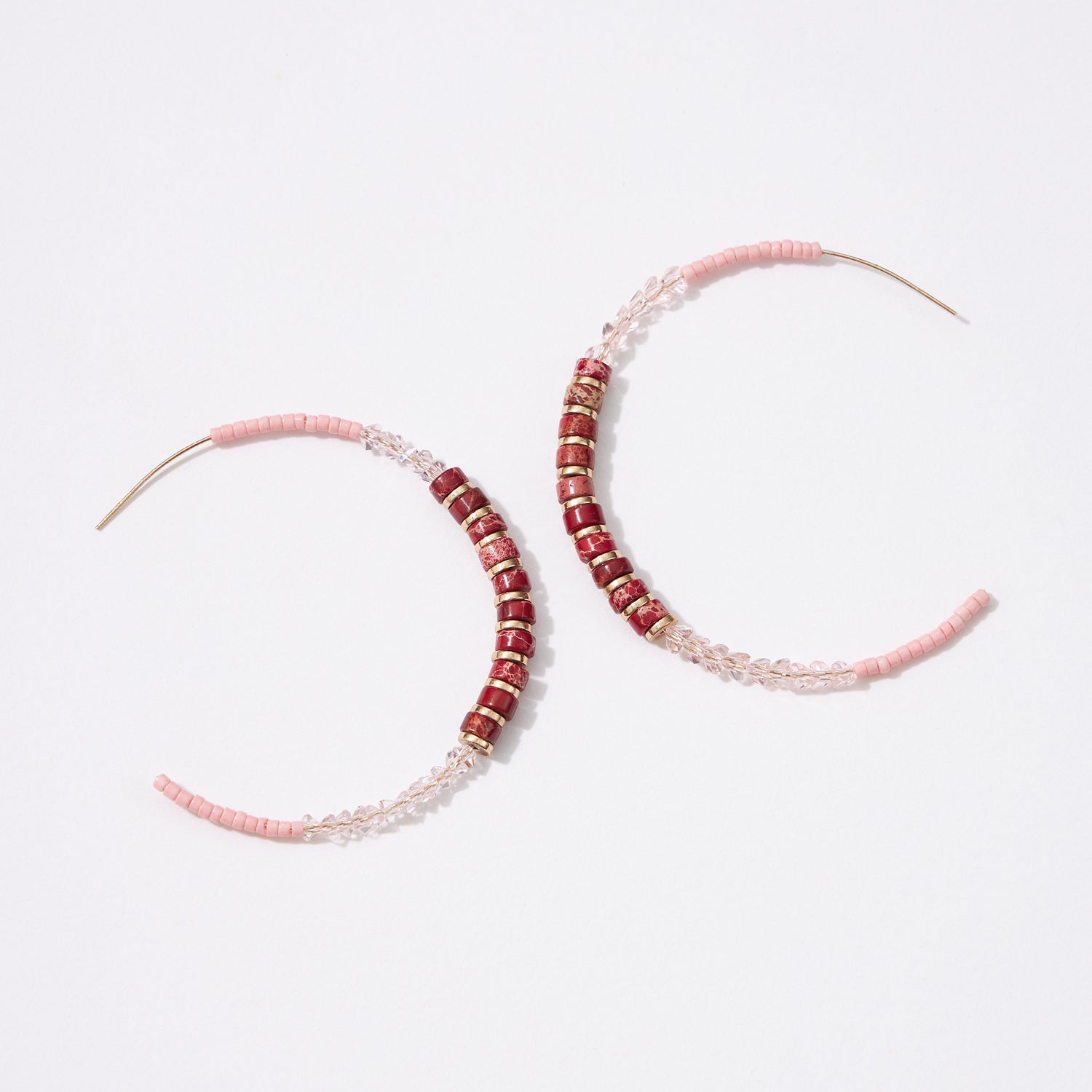 Natural Stone and Beads Mixed Hoop Earrings
