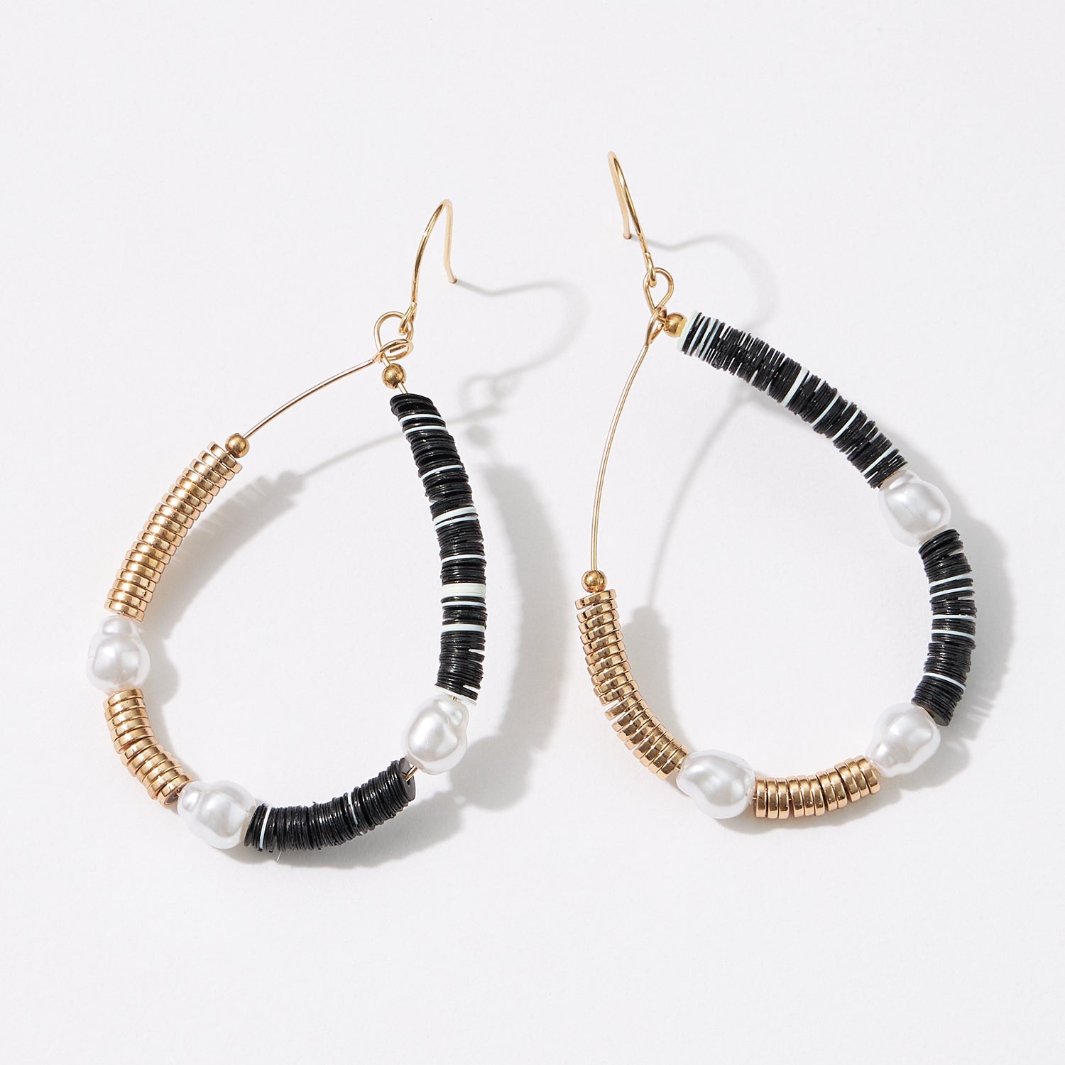 Multi-Material Heish Block Teardrop Dangling Earrings