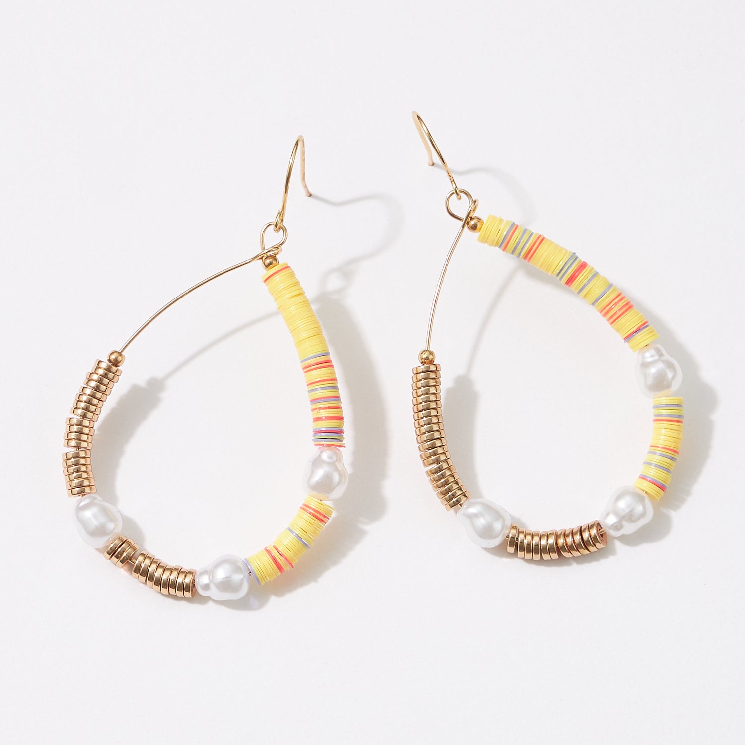 Multi-Material Heish Block Teardrop Dangling Earrings