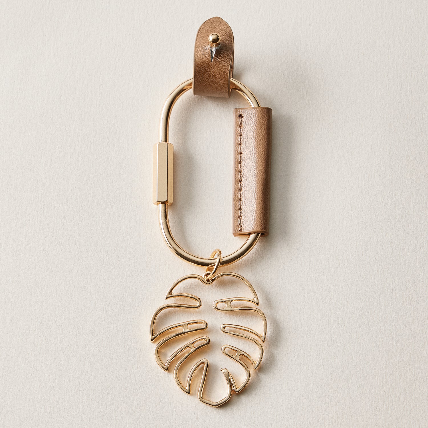 Tropical Palm Leaf Keychain | Faux Leather Key Holder