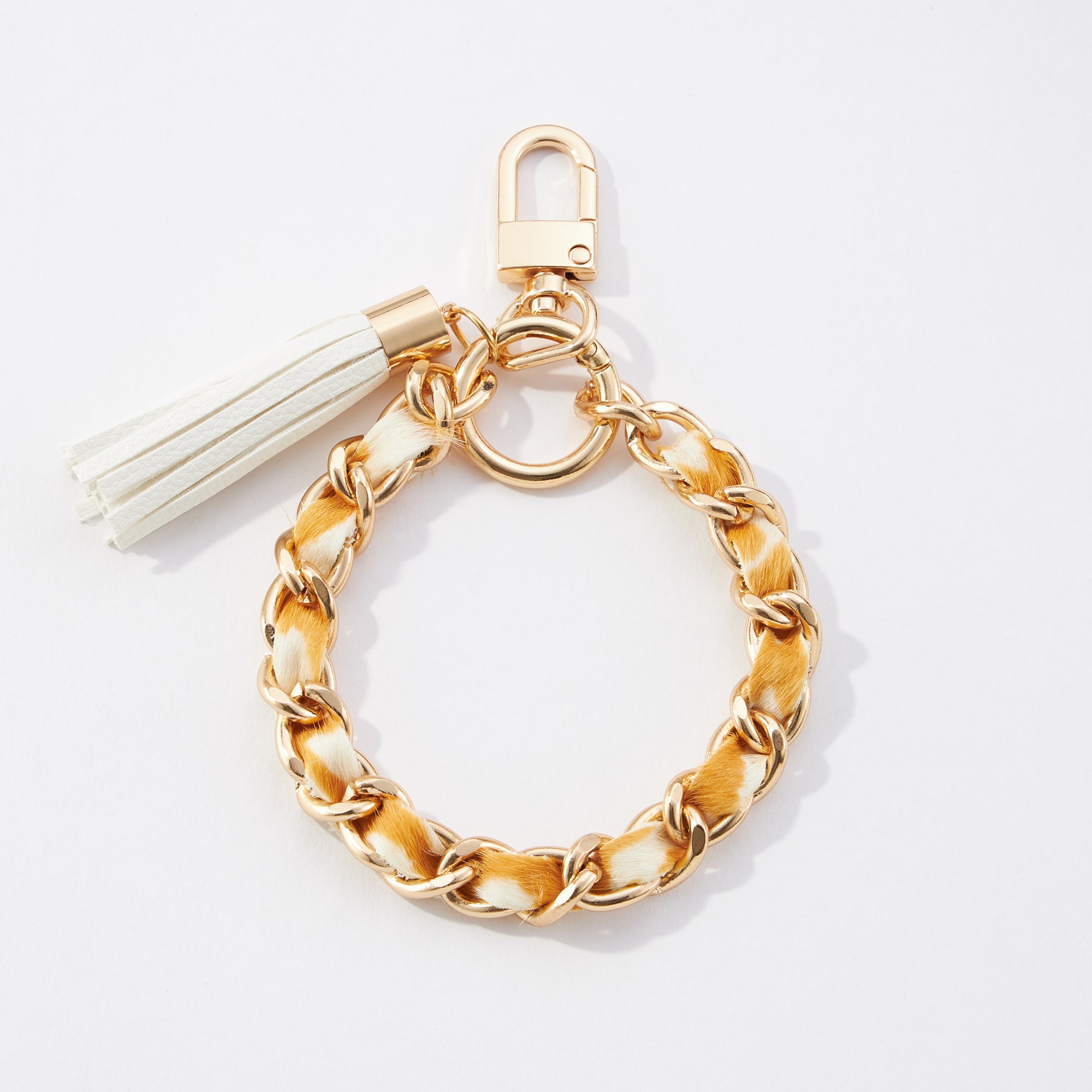 Animal Print Genuine Leather Bracelet Tassel Keychain