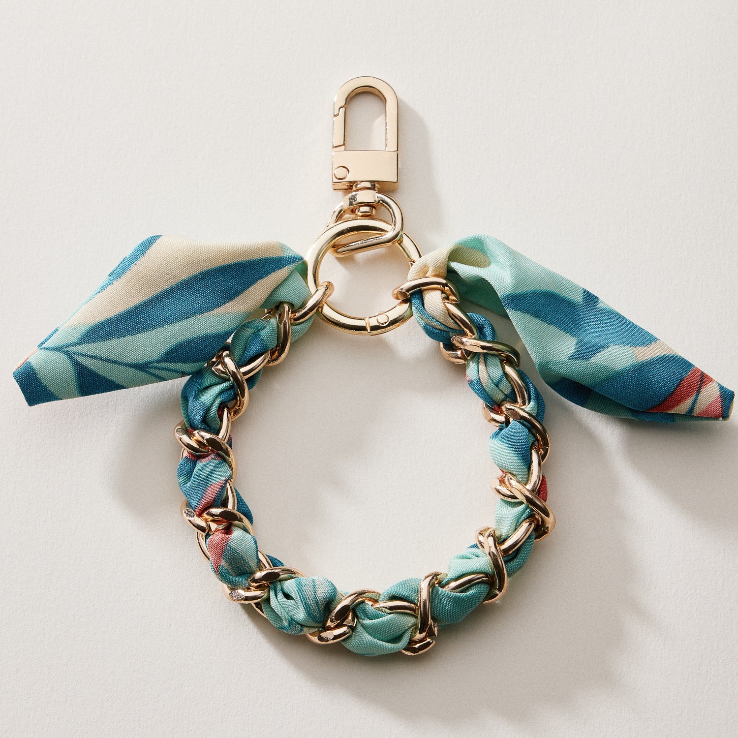 Silk Scarf Chain Wristlet Keychain – Gold Chain Acent