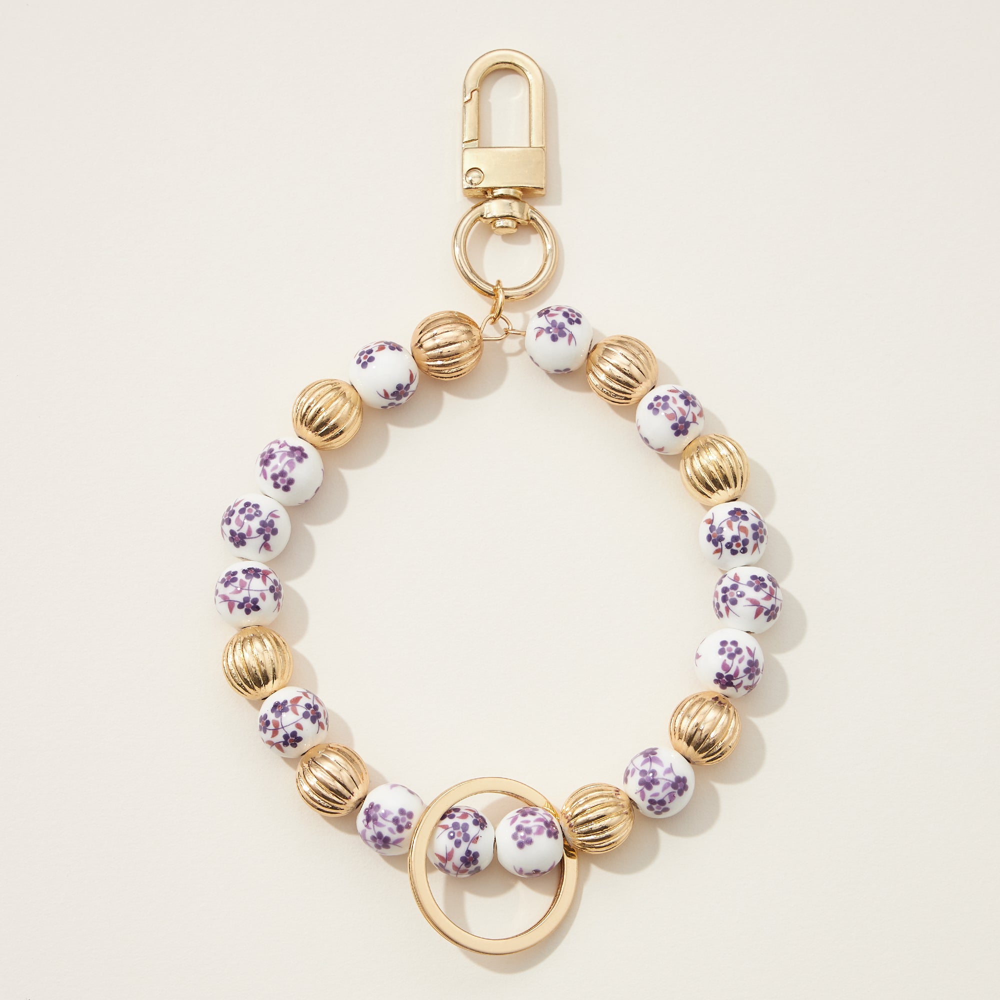 Floral Ceramic Balls Beaded Bracelet Keychain
