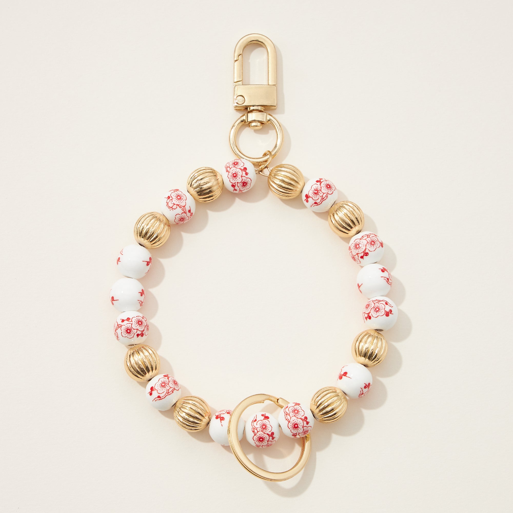 Floral Ceramic Balls Beaded Bracelet Keychain