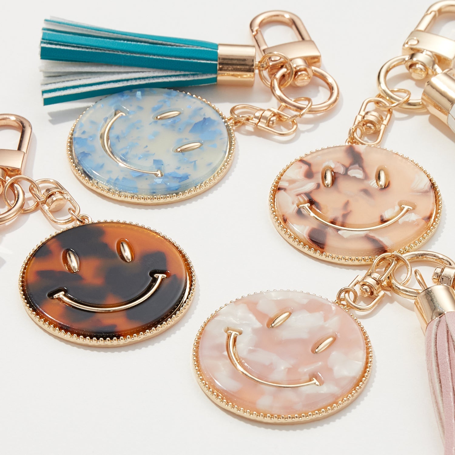 Smiley Face Resin Coin Keychain with Tassel