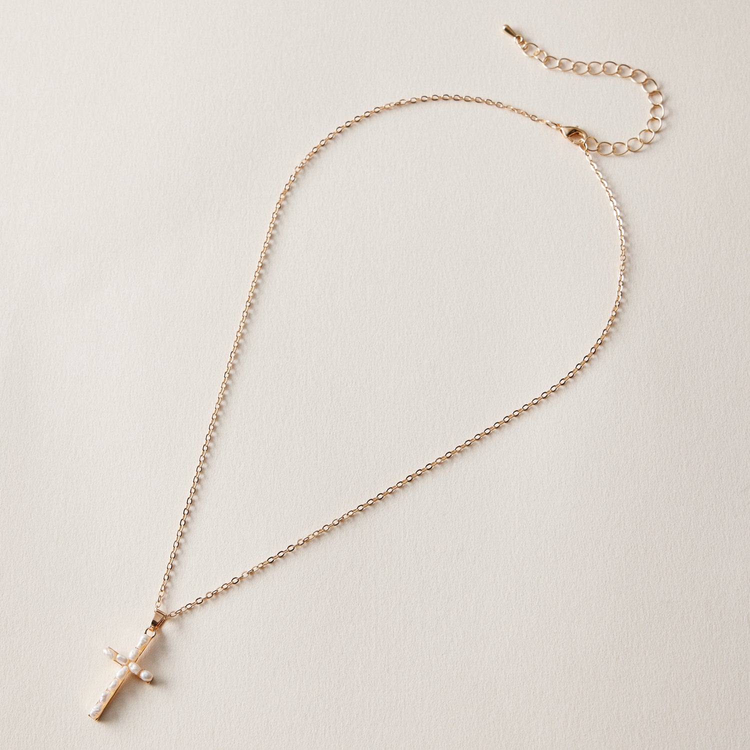 Gold Cross Pendant Necklace with Pearls