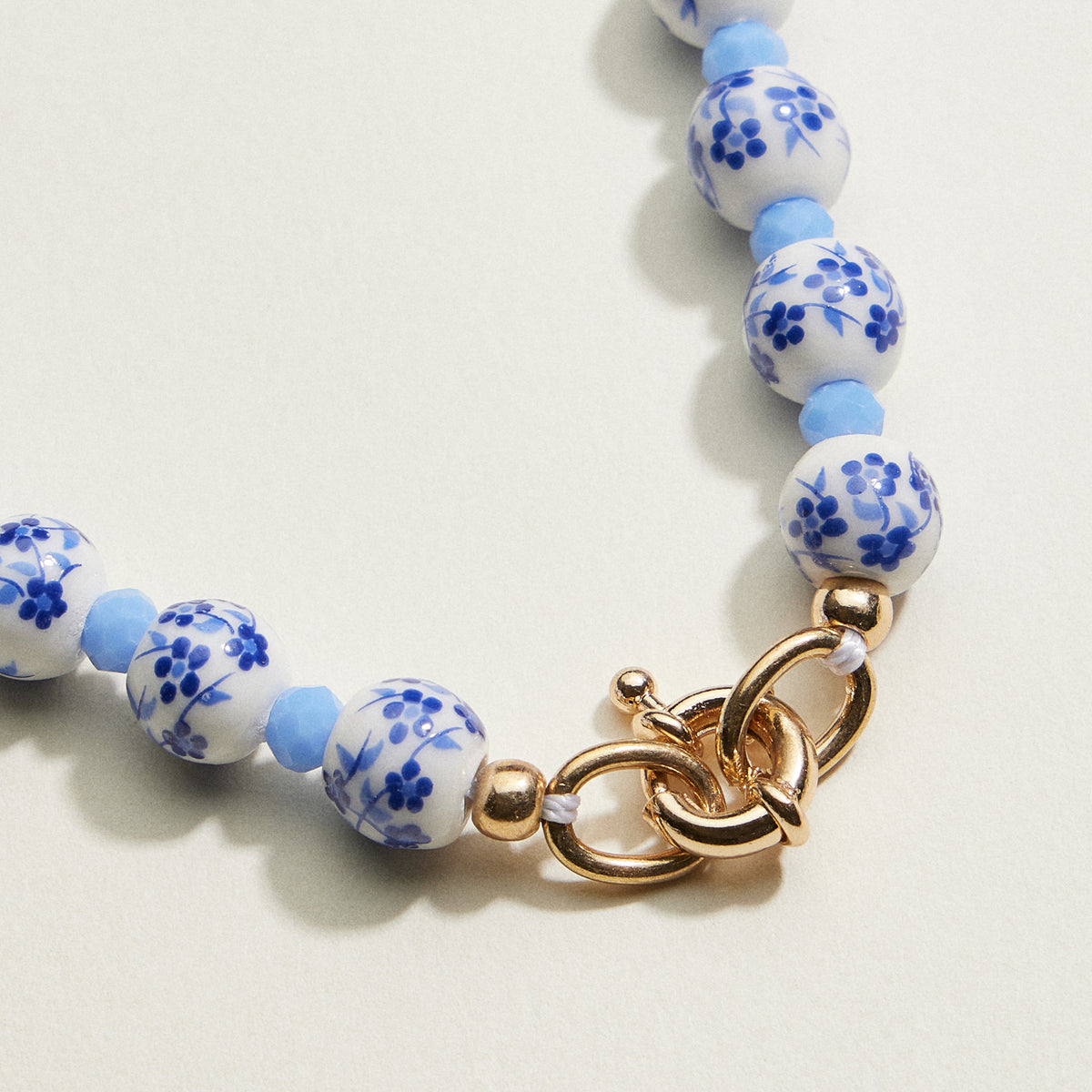 Blue & White Floral Beaded Necklace | Ceramic-Inspired Jewelry