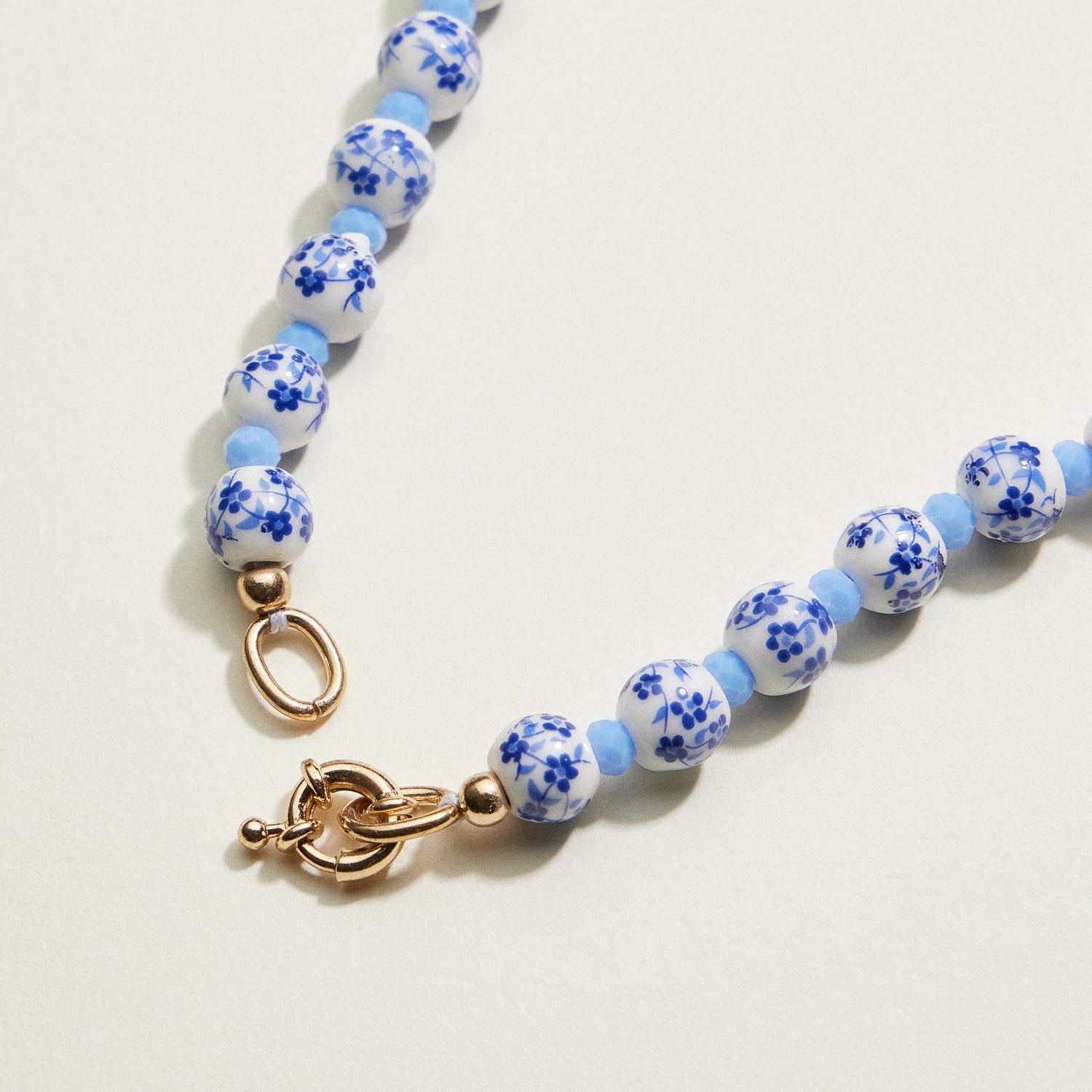 Blue & White Floral Beaded Necklace | Ceramic-Inspired Jewelry