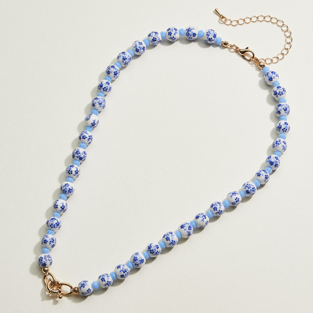 Blue & White Floral Beaded Necklace | Ceramic-Inspired Jewelry