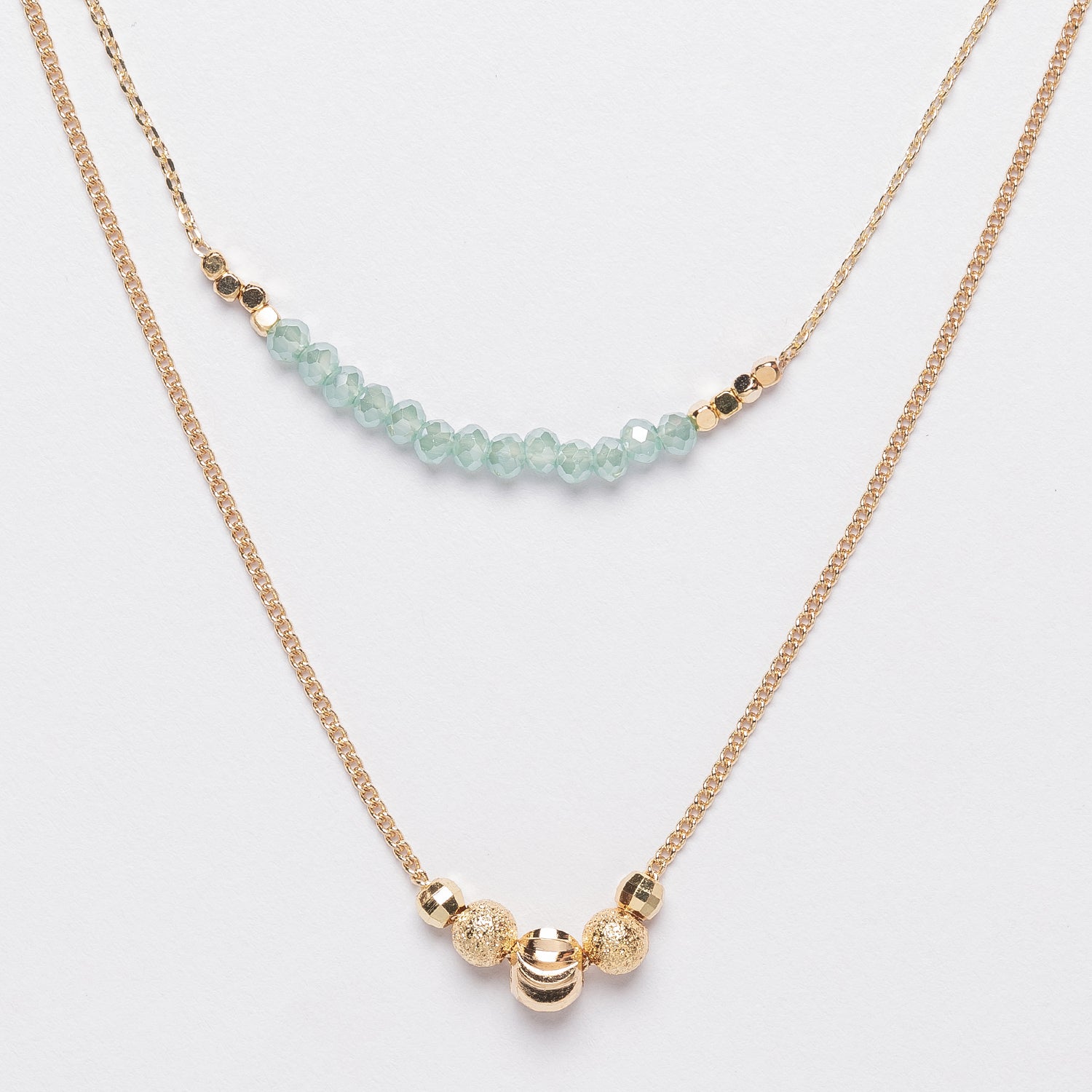 Layered Beads Necklace with Gold Dipped Chain