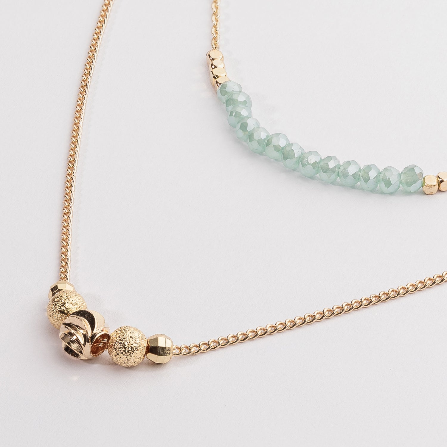 Layered Beads Necklace with Gold Dipped Chain
