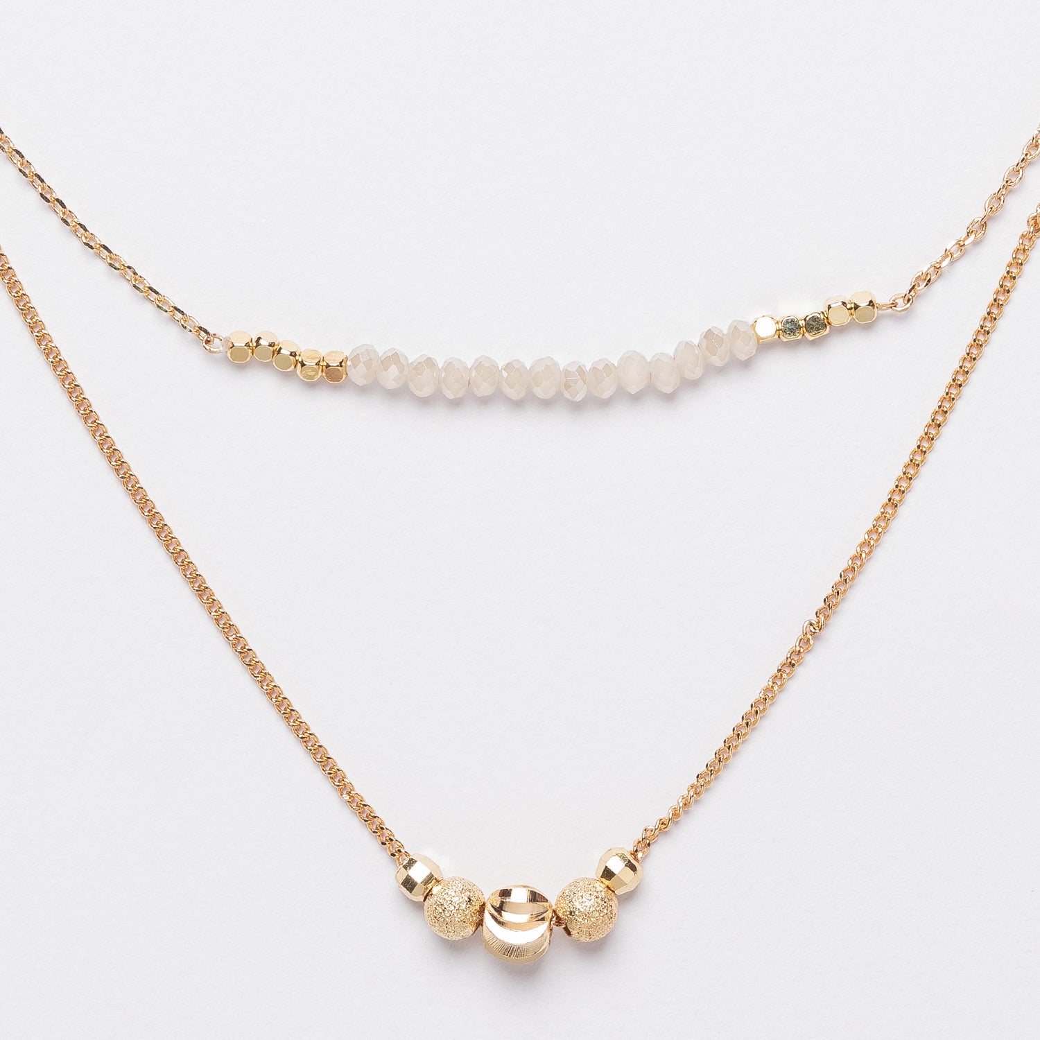 Layered Beads Necklace with Gold Dipped Chain