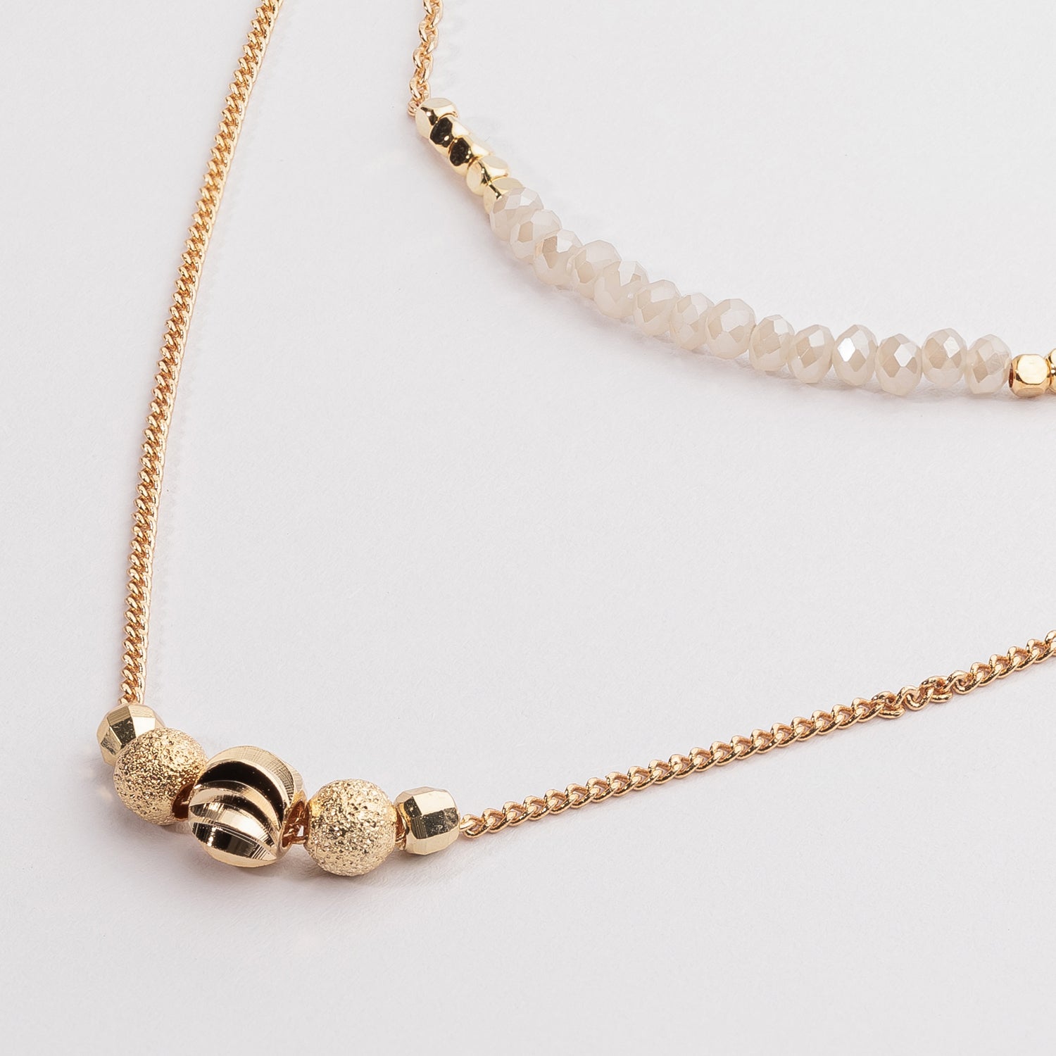Layered Beads Necklace with Gold Dipped Chain