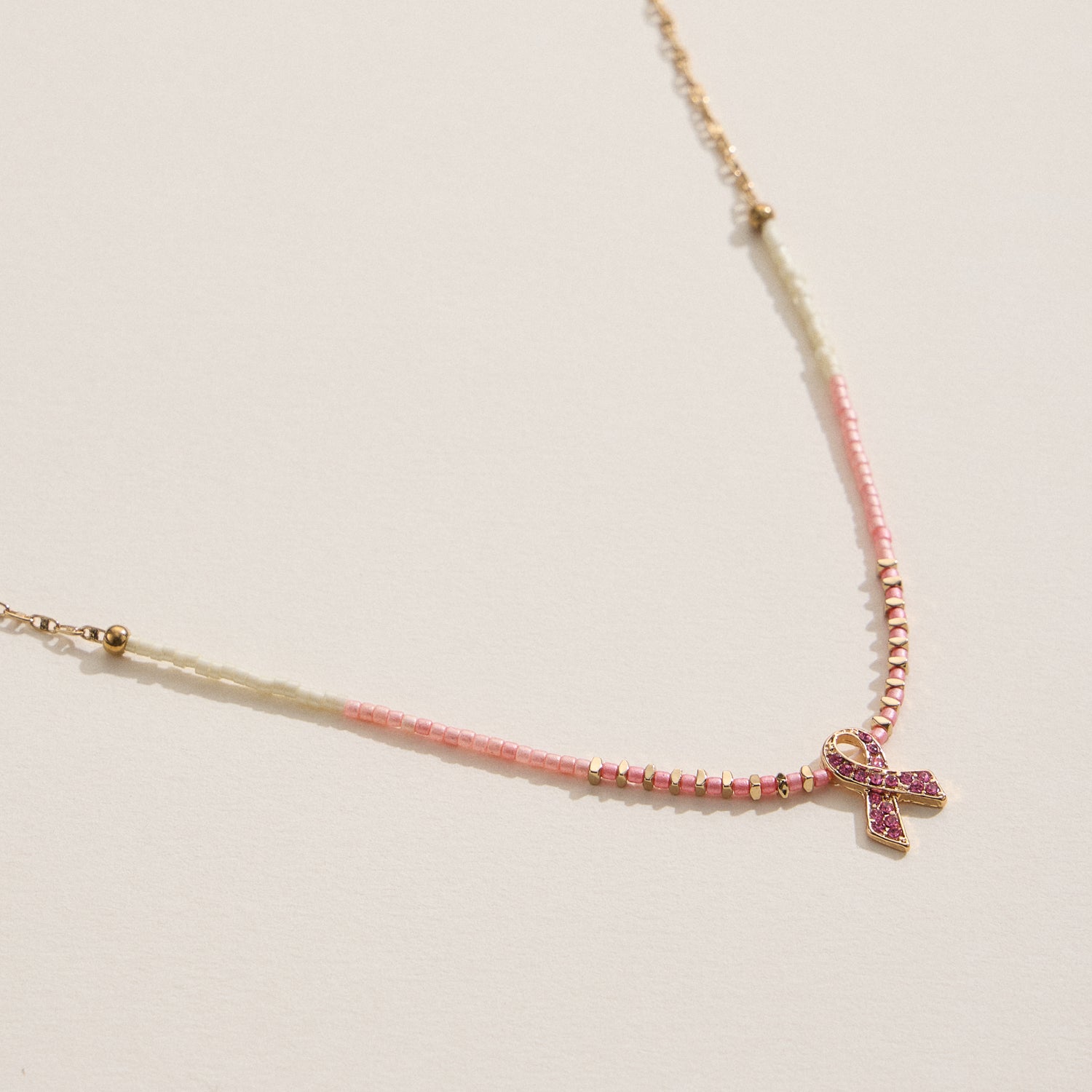 Pink Ribbon Beaded Awareness Necklace