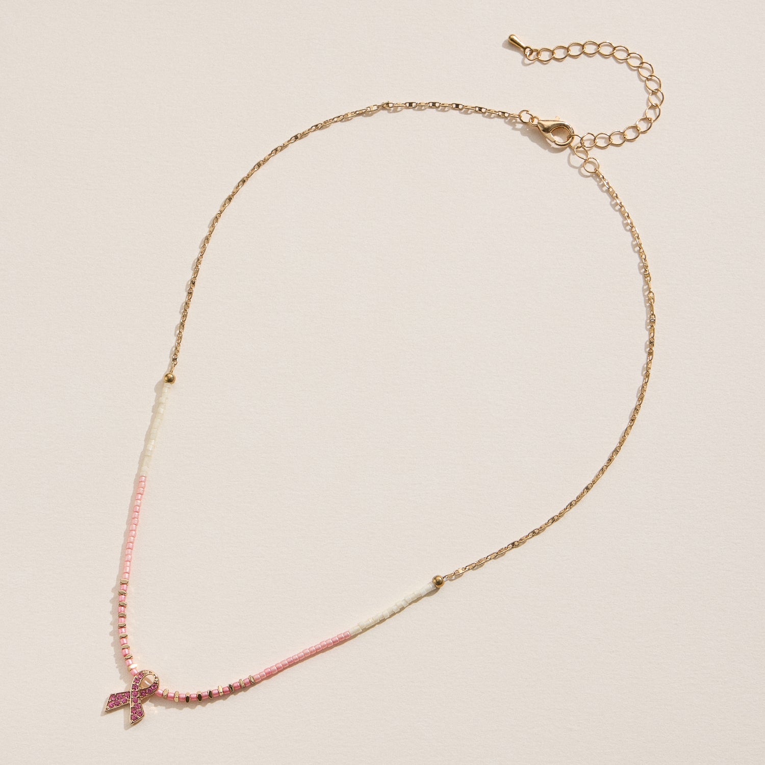 Pink Ribbon Beaded Awareness Necklace