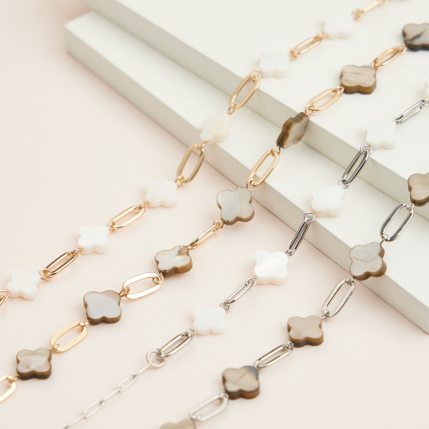 Gold Chain Necklace with Mother of Pearl Clover Pendant