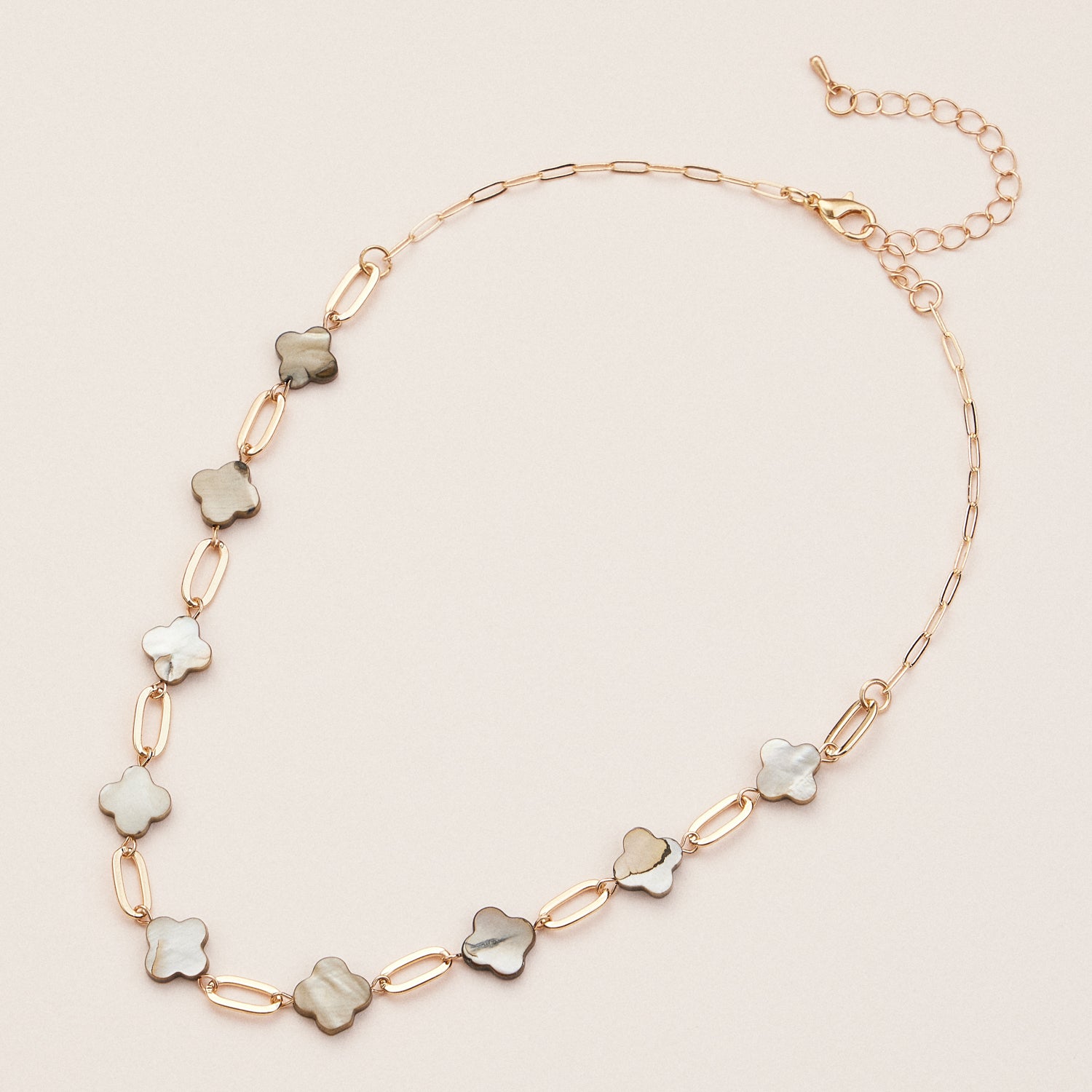 Gold Chain Necklace with Mother of Pearl Clover Pendant