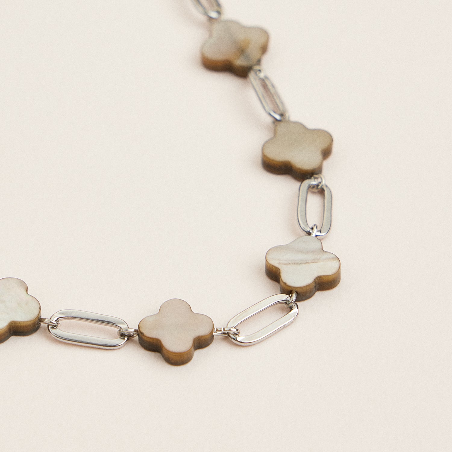Gold Chain Necklace with Mother of Pearl Clover Pendant