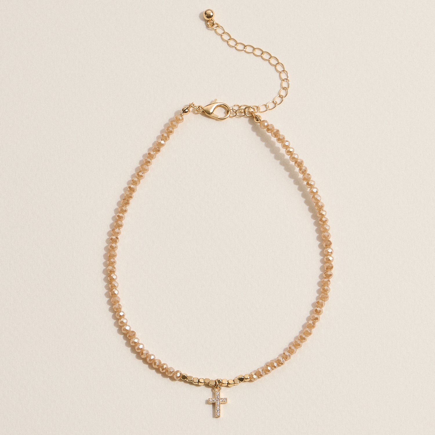 Gold Cross Charm Faceted Bead Anklet