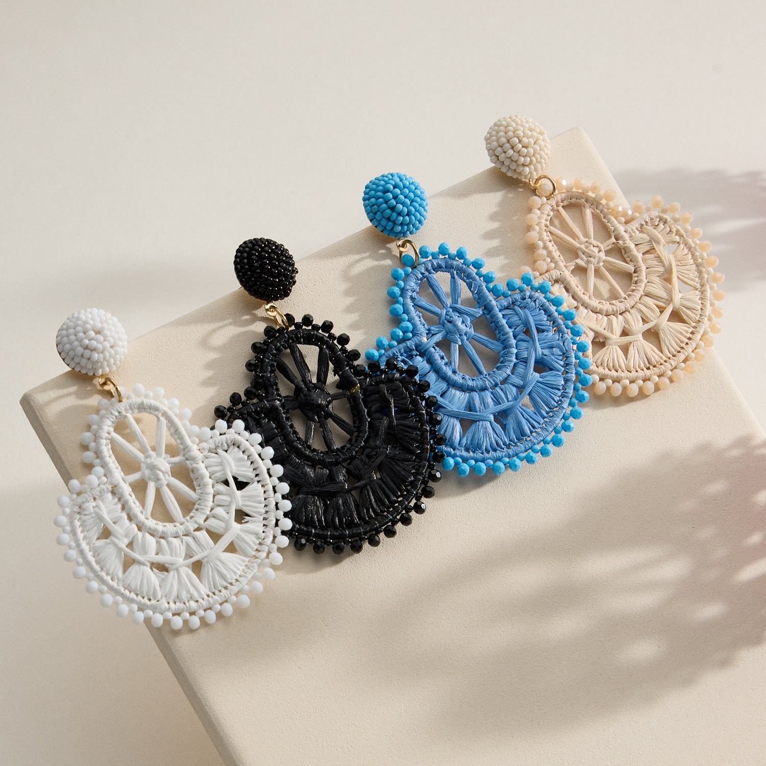 Raffia Fan Drop Earrings – Lightweight Boho-Chic Design