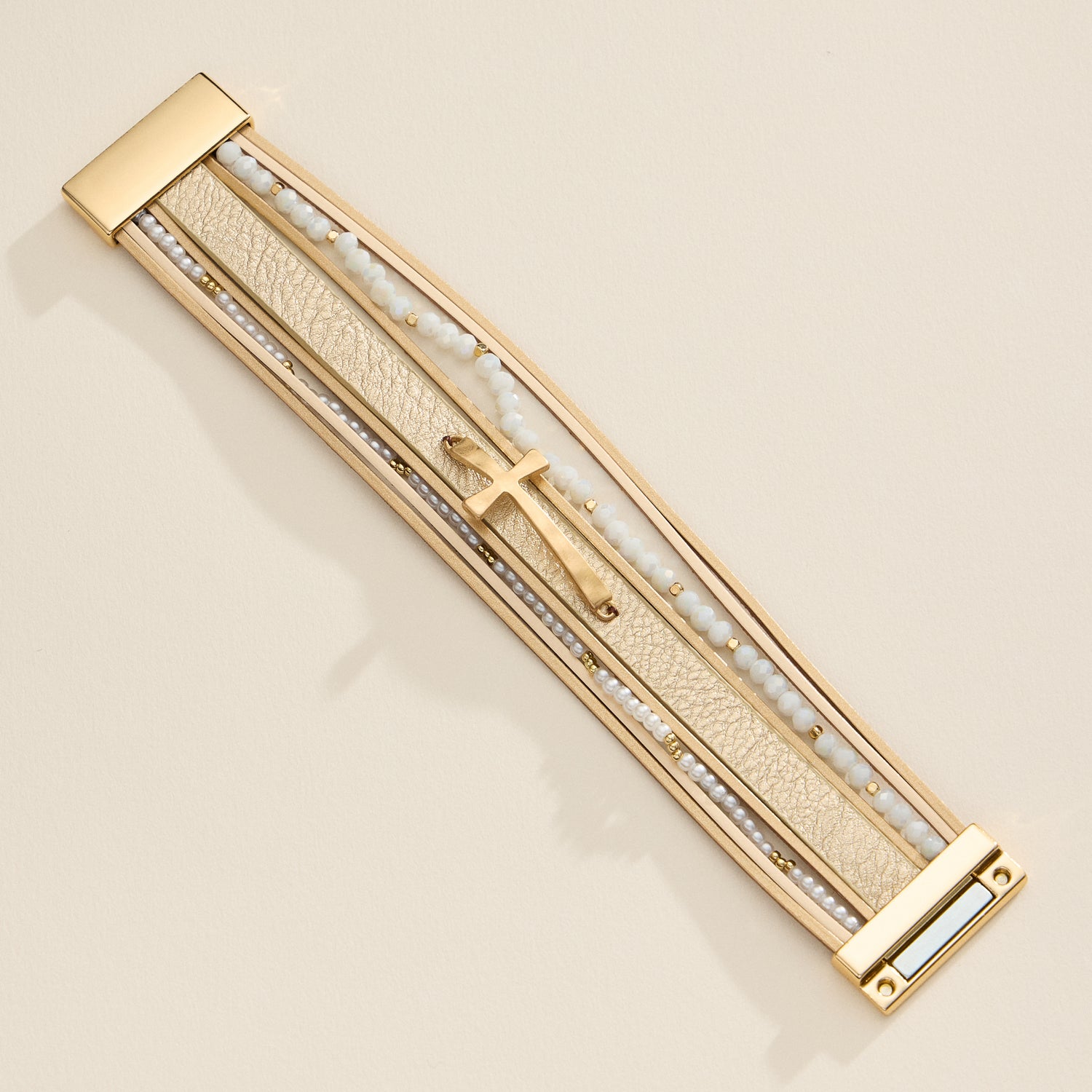 Natural Stone Wrap Bracelet – Multi-Strand Cross Cuff Design