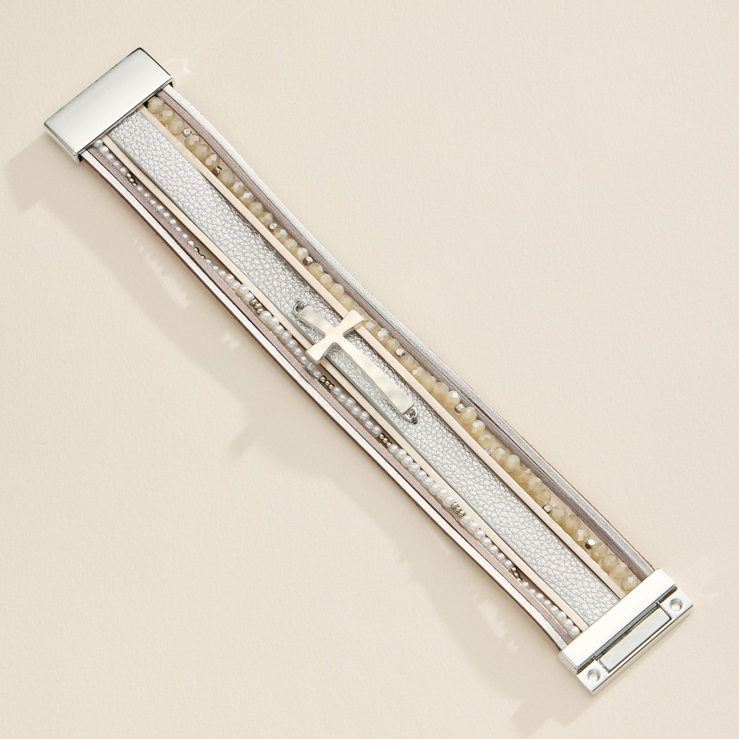 Natural Stone Wrap Bracelet – Multi-Strand Cross Cuff Design