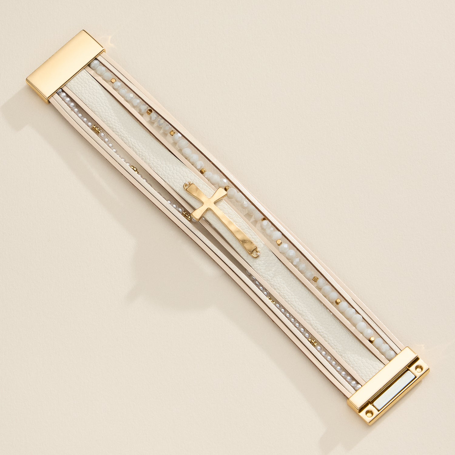 Natural Stone Wrap Bracelet – Multi-Strand Cross Cuff Design