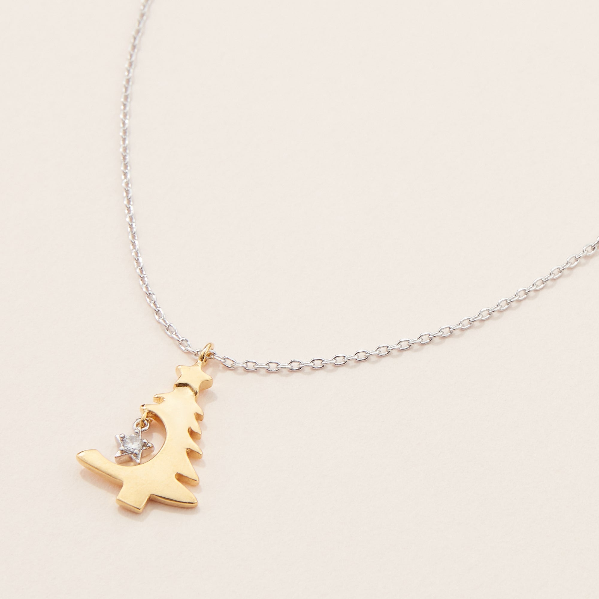 Gold Dipped Two Tone Christmas Tree Pendant Necklace