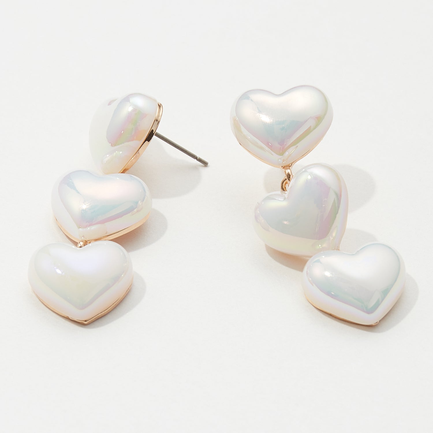 Elegant AB Stone Coated Heart Pearl Drop Earrings