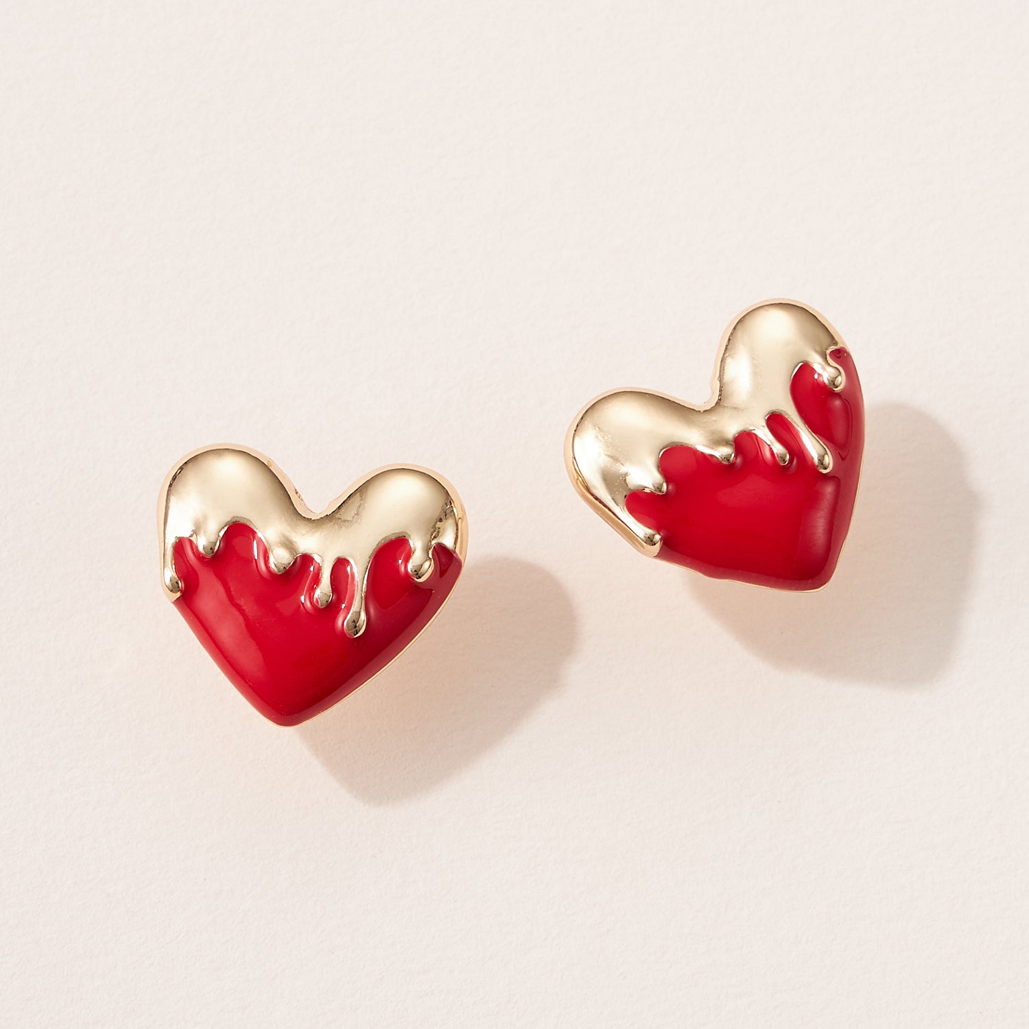 Gold Drip Heart Stud Earrings – Bold Colors