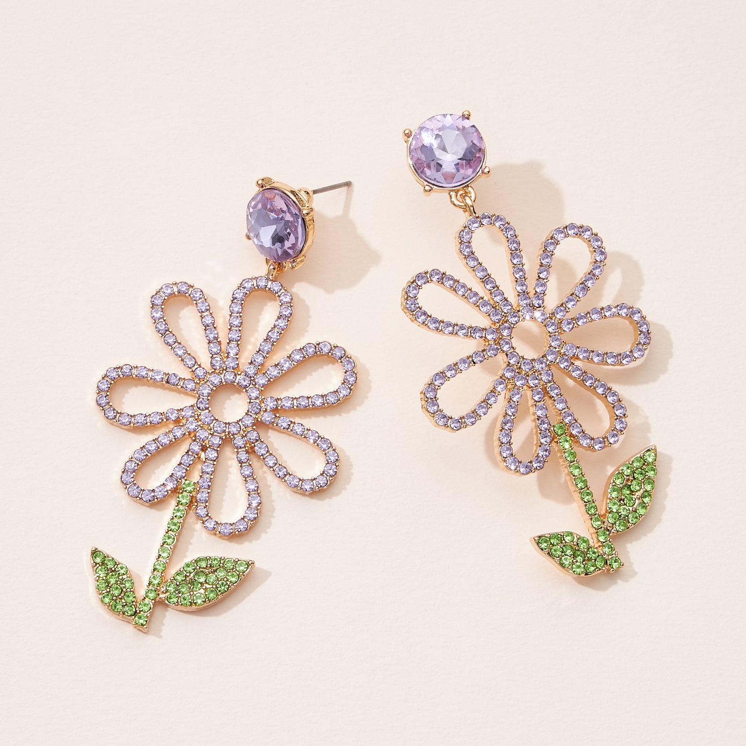 Stone Paved Flower Dangle Earrings