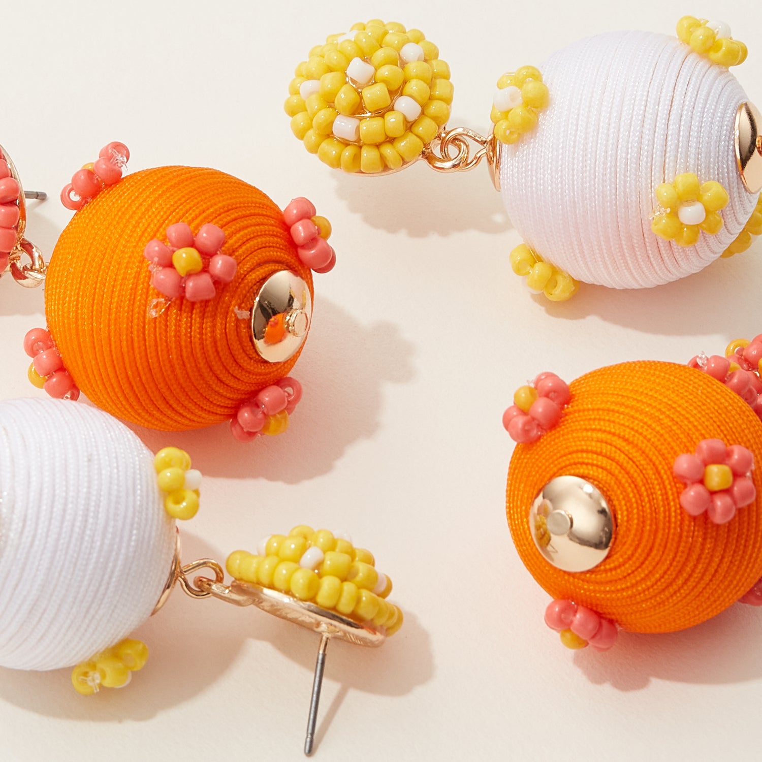 Flower Seed Bead Ball Drop Earrings