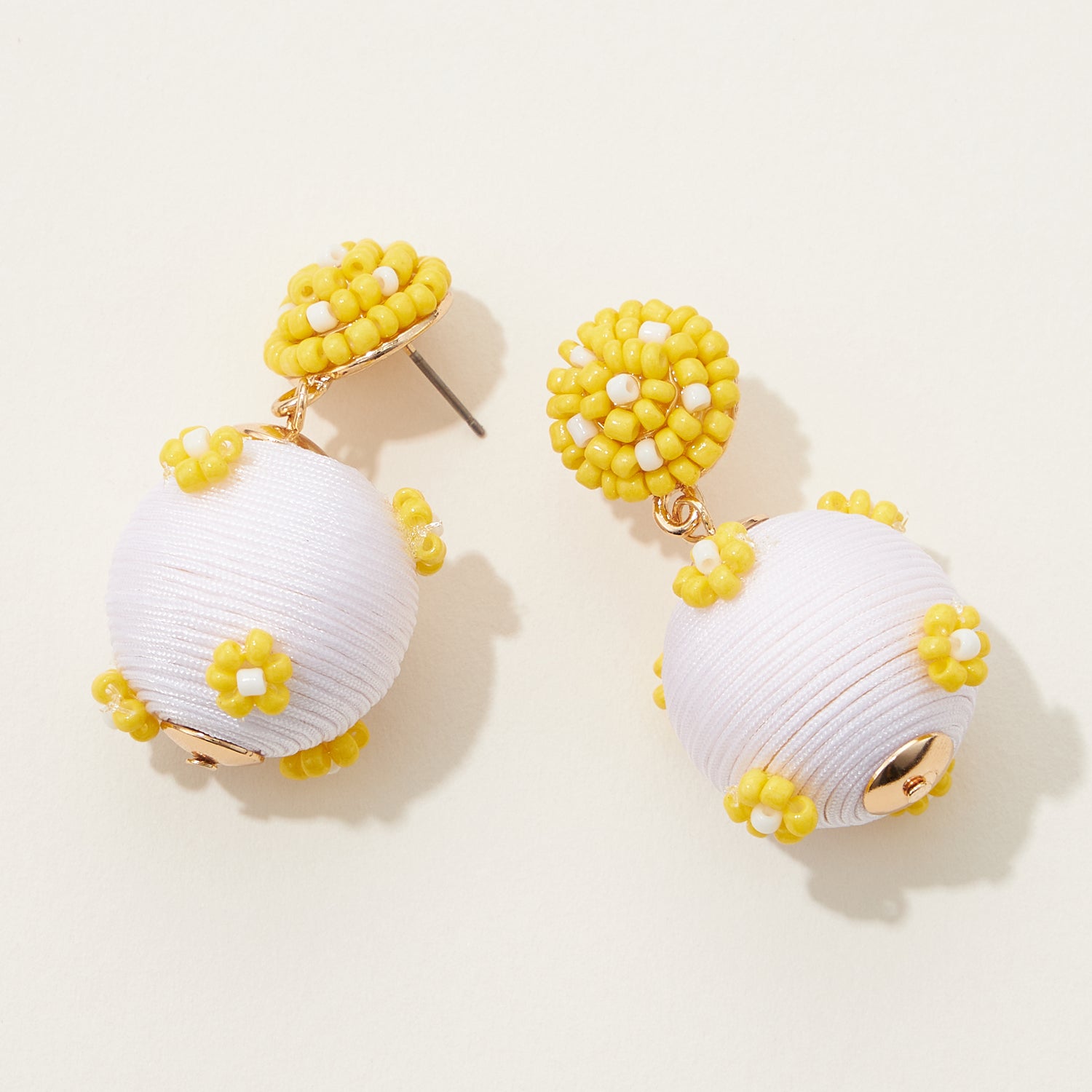 Flower Seed Bead Ball Drop Earrings