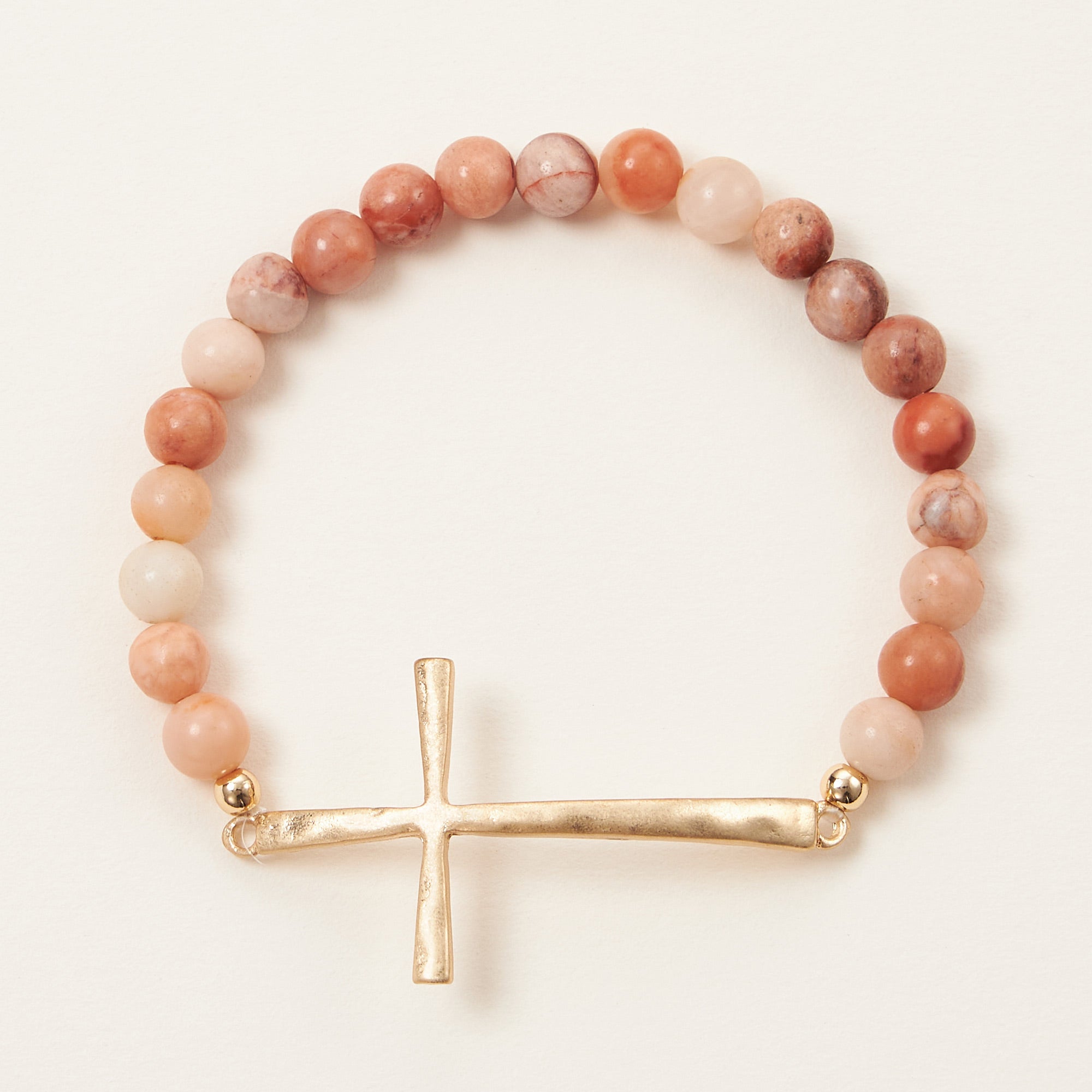 Metal Cross Pendant Natural Stone Bracelet