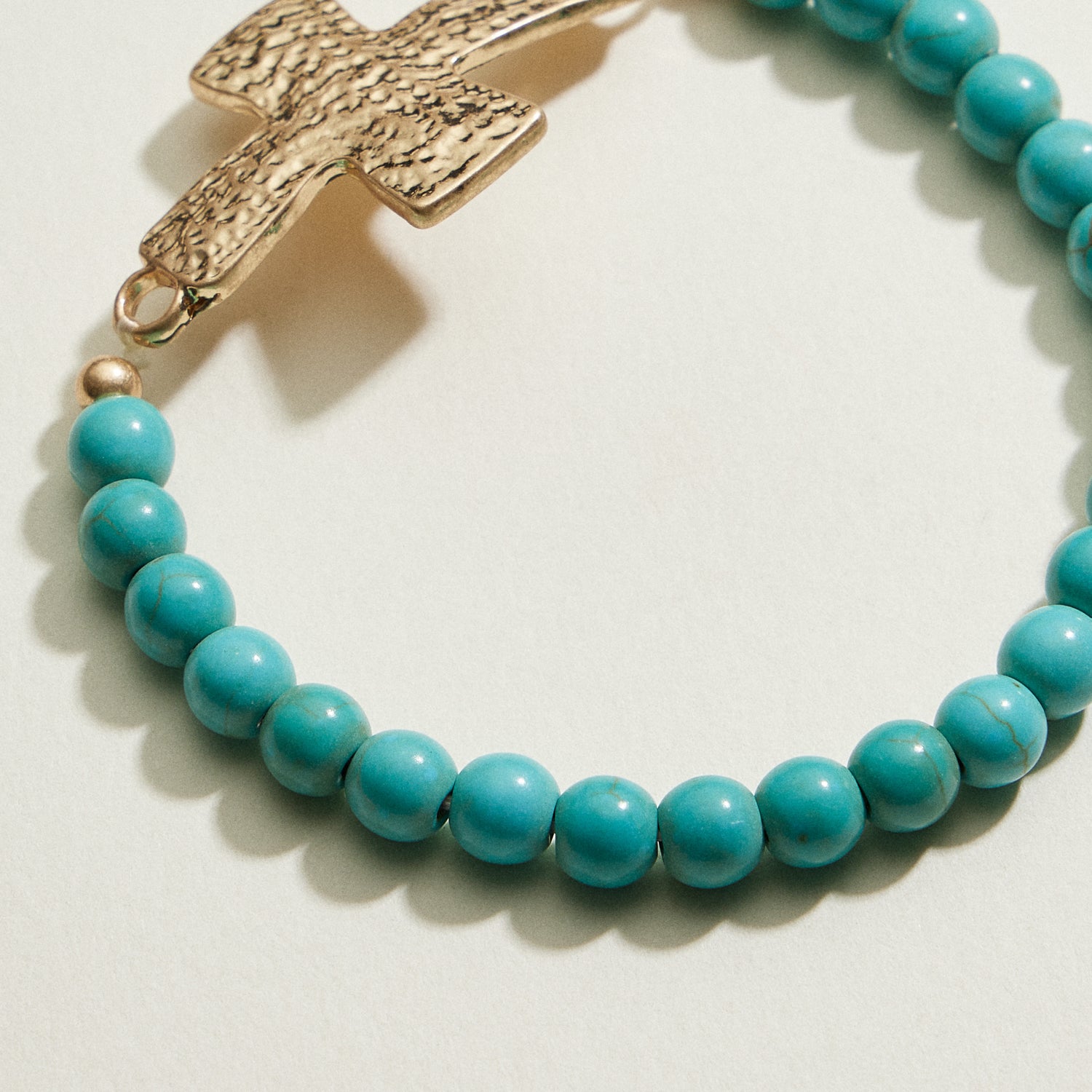 Small Beaded Natural Stone Hammered Cross Bracelet | Faith Jewelry