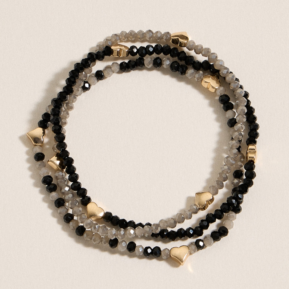 Glass Bead Heart Bracelet Set of 3