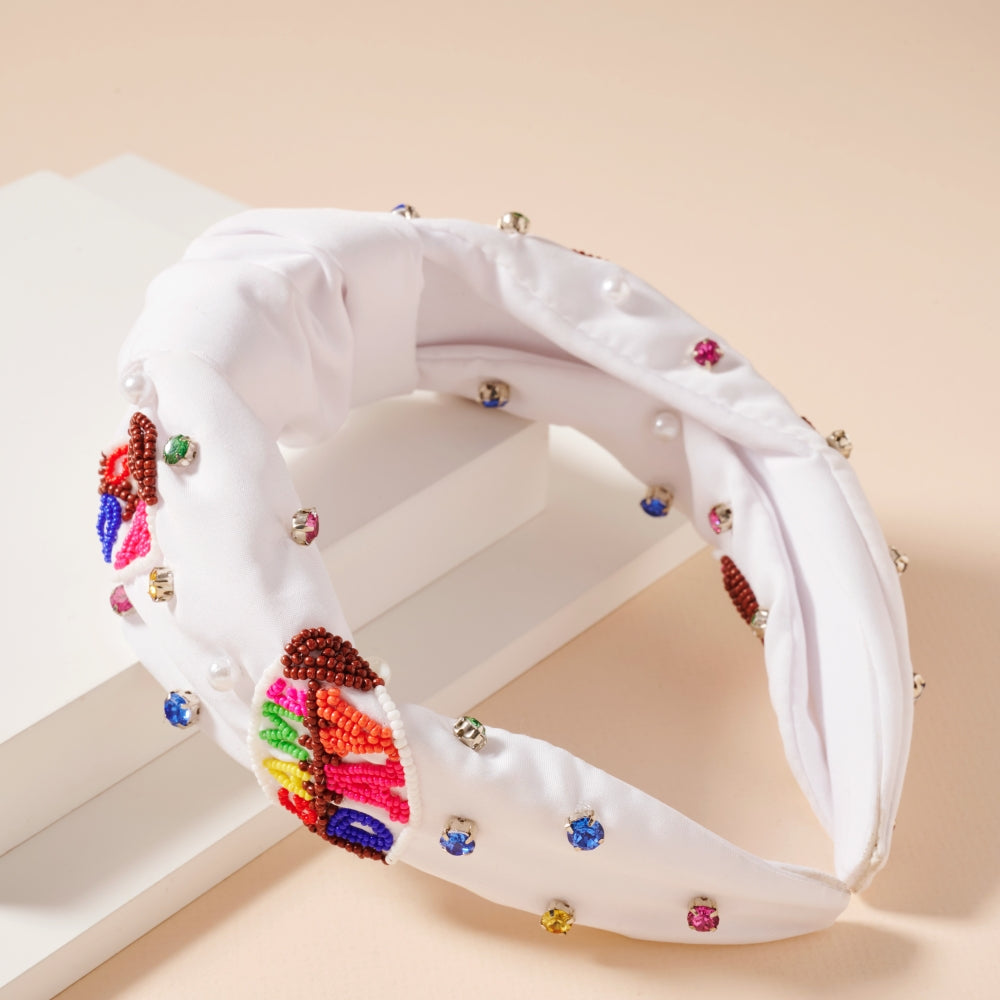 Elegant Knotted Headband with Rhinestones & Seed Beads