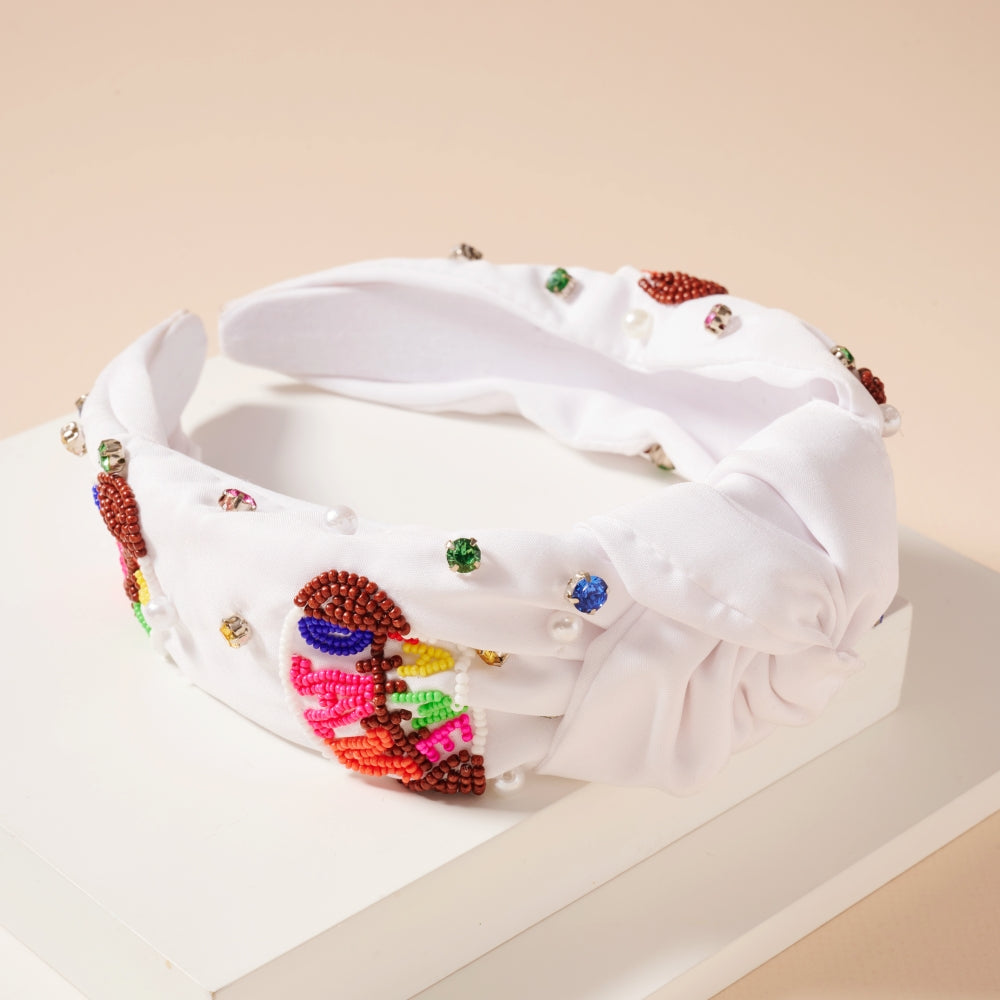 Elegant Knotted Headband with Rhinestones & Seed Beads