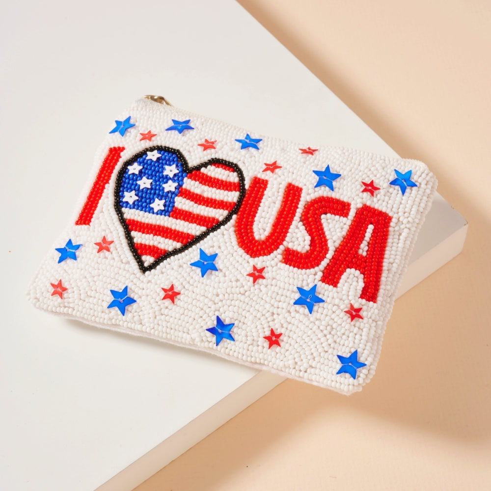USA Seed Bead Coin Pouch