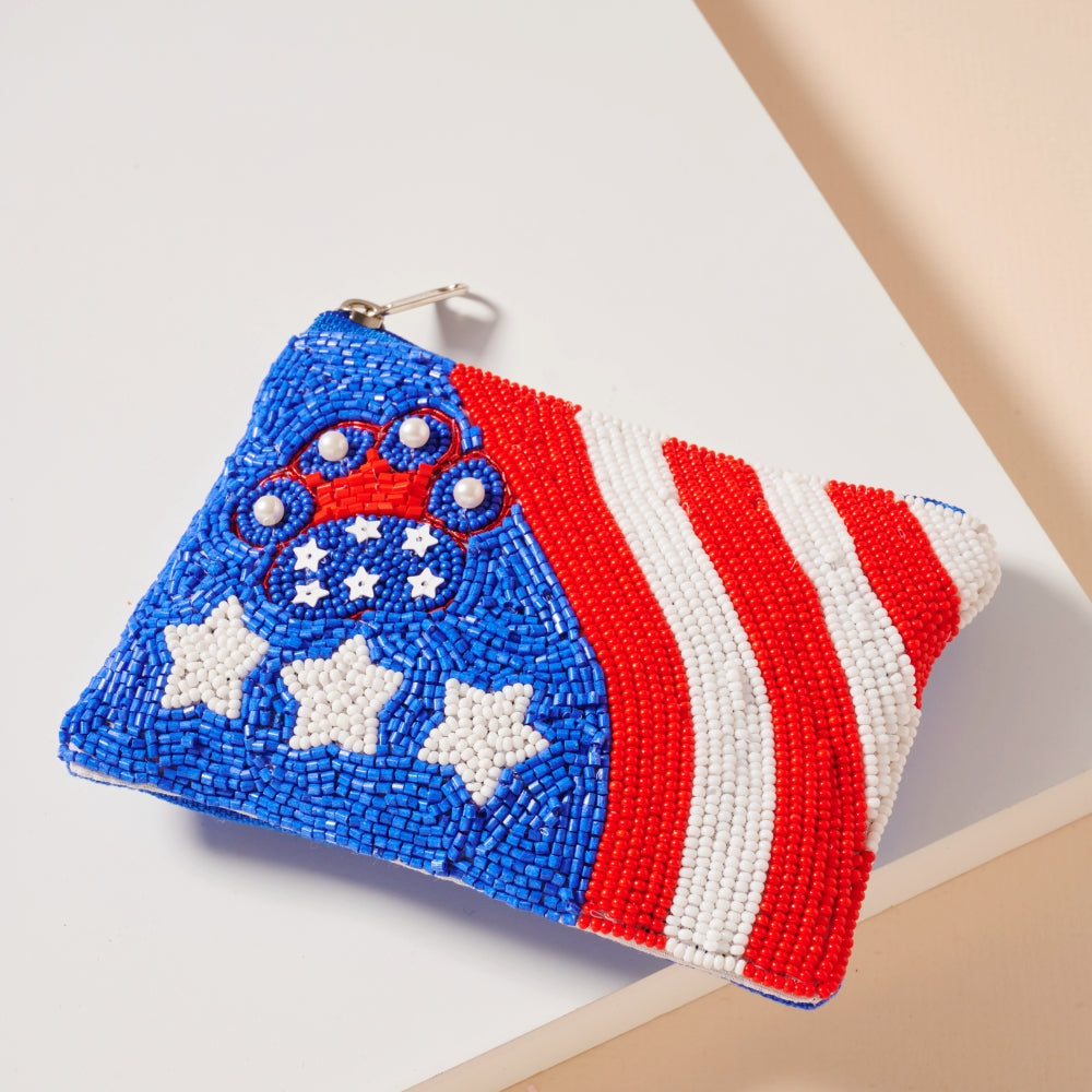USA Paw Seed Bead Coin Pouch