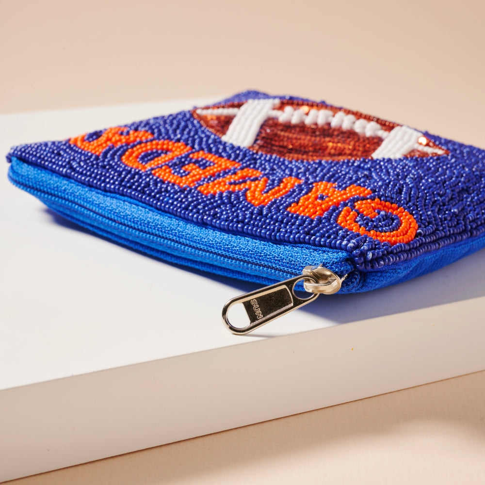Beaded Game Day Football Mini Pouch