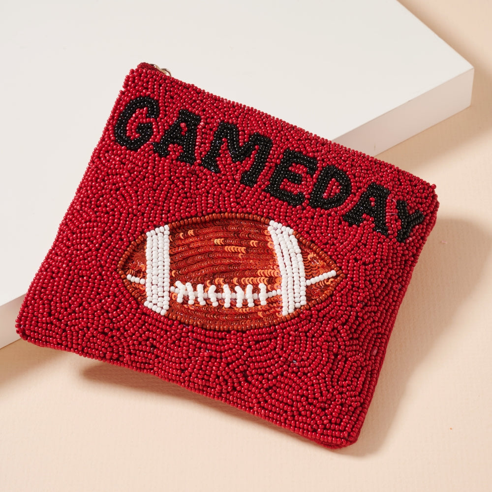 Beaded Game Day Football Mini Pouch