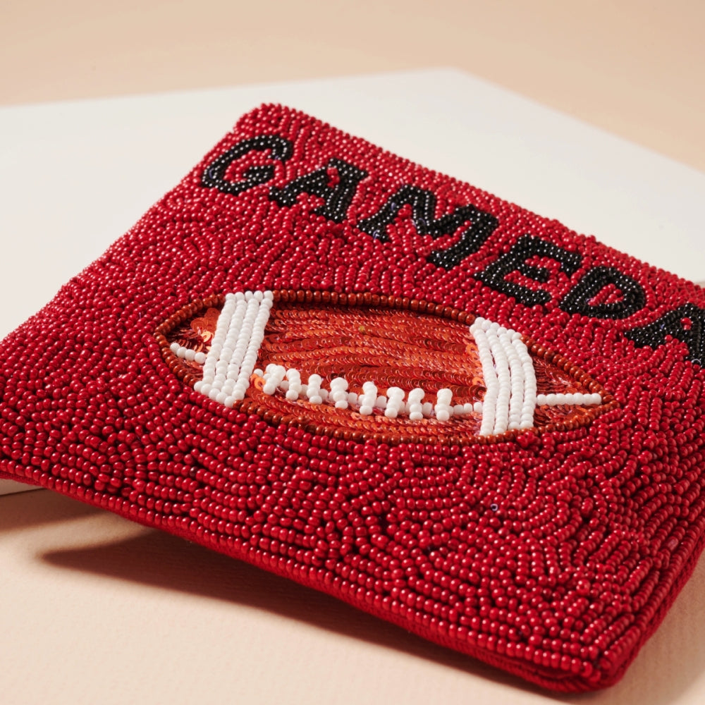 Beaded Game Day Football Mini Pouch