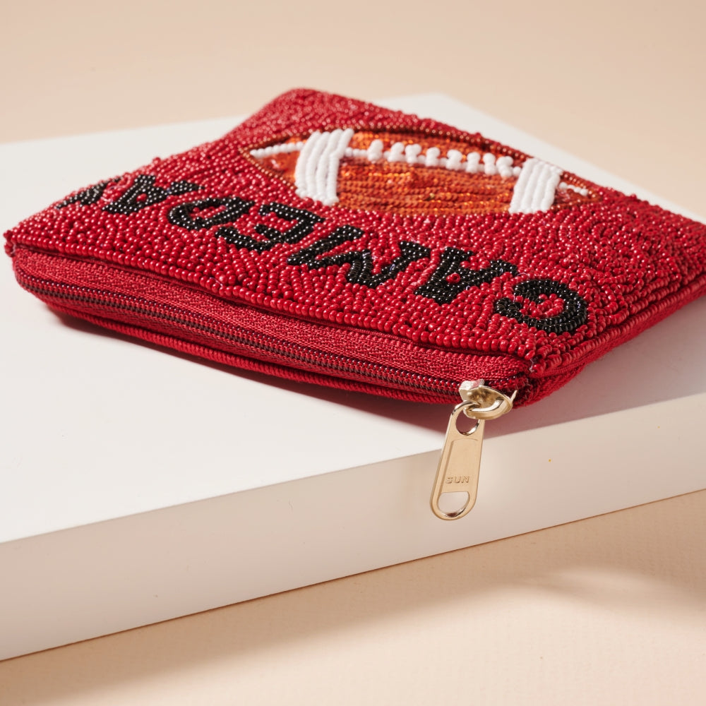 Beaded Game Day Football Mini Pouch