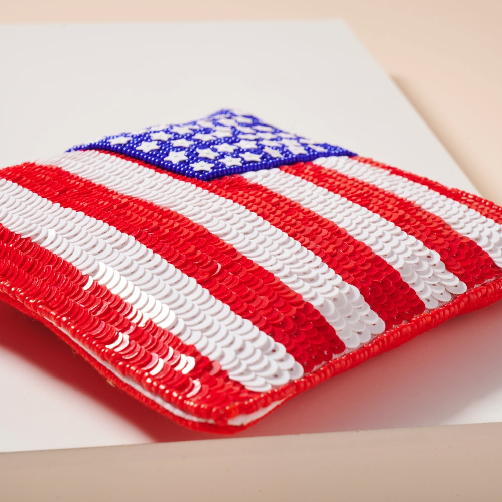 USA Flag Seed Bead Coin Pouch