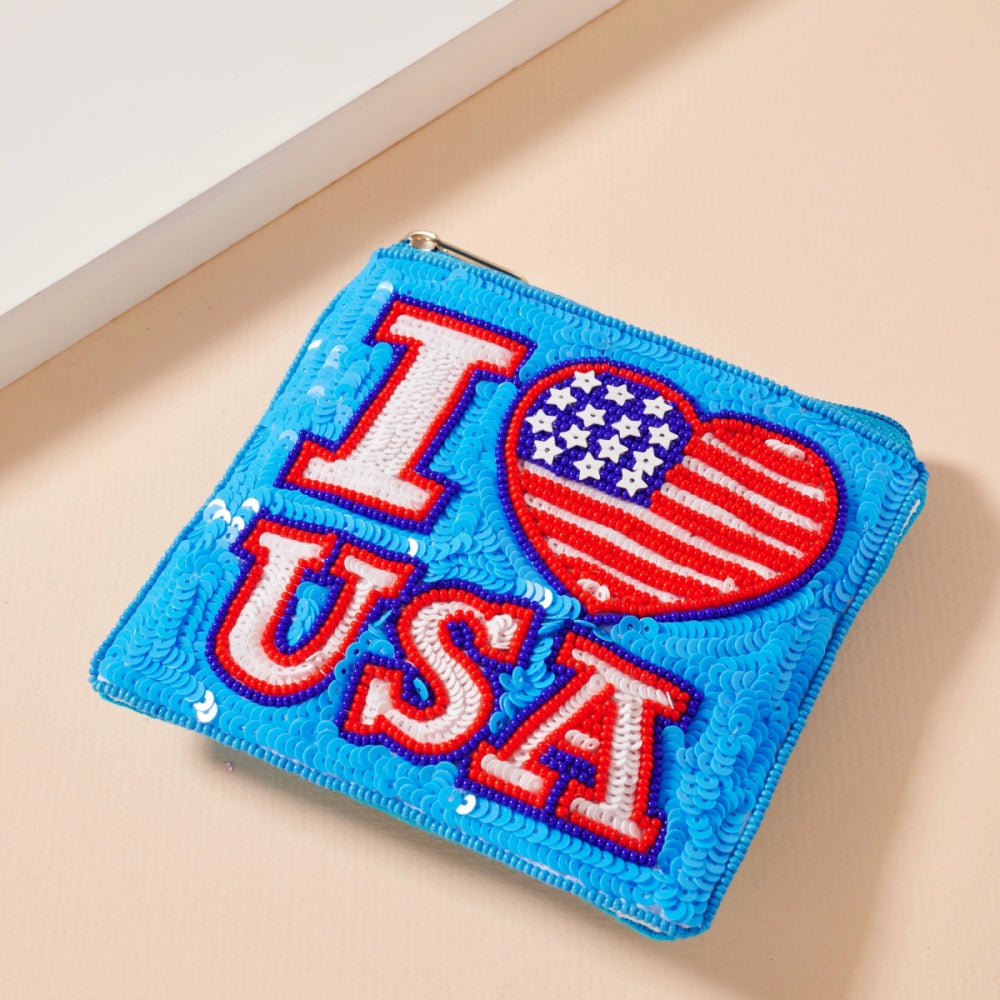 I Love USA Seed Bead Coin Pouch