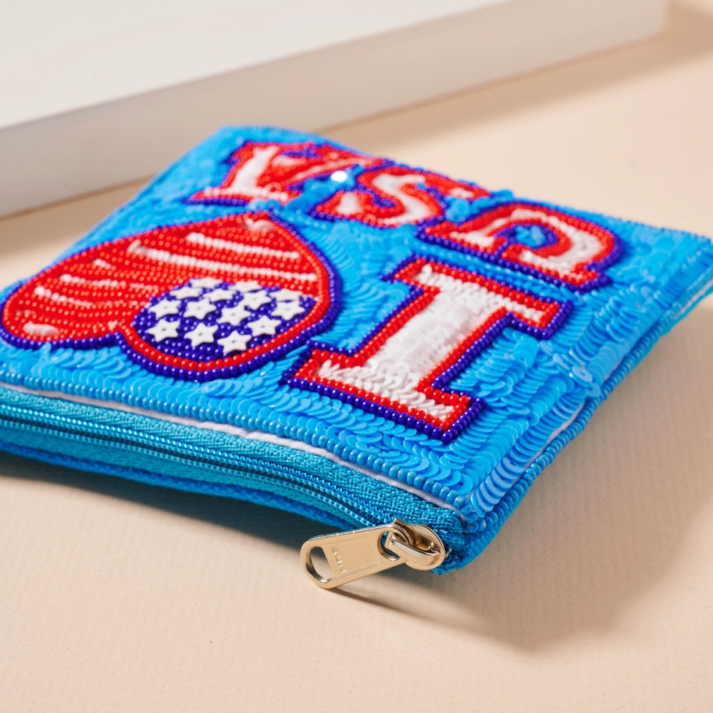 I Love USA Seed Bead Coin Pouch