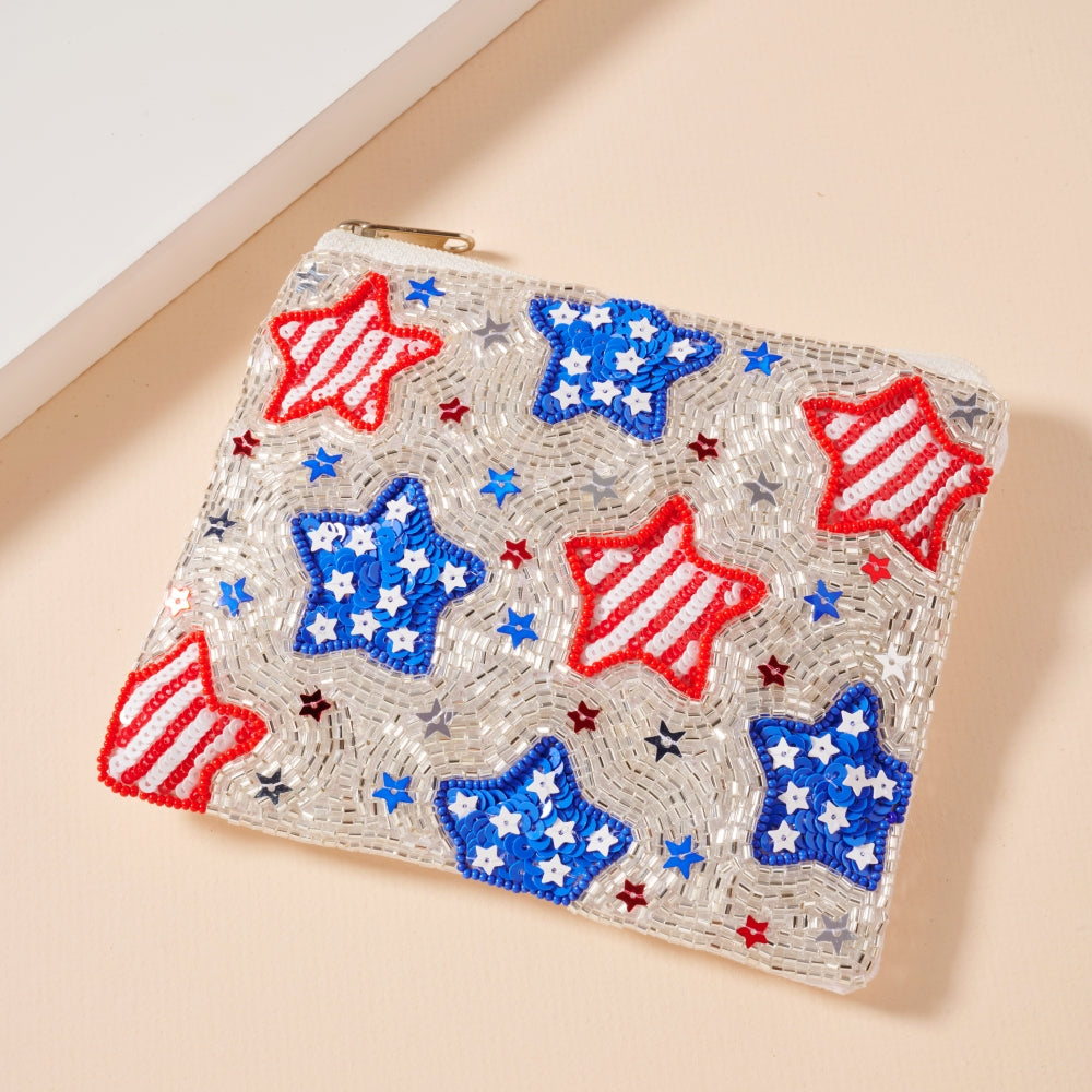 USA Stars Seed Bead Coin Pouch